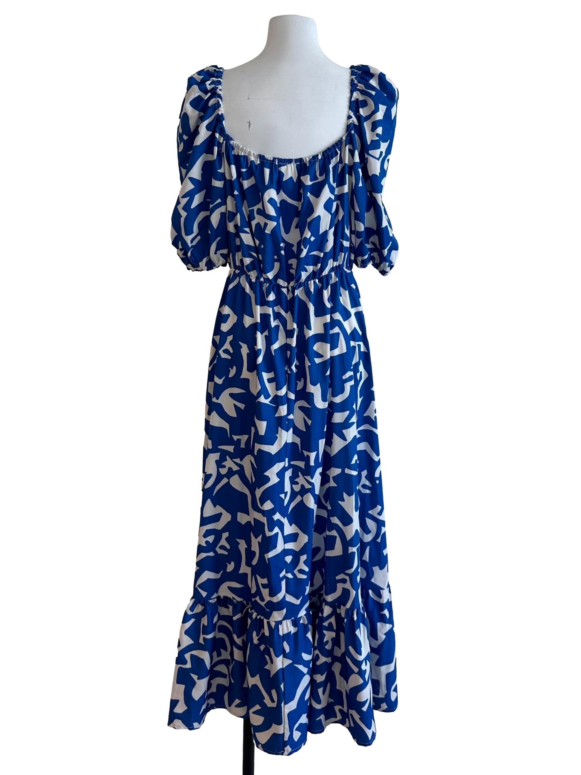Berry Blue Deep V Neck Pattern Dress
