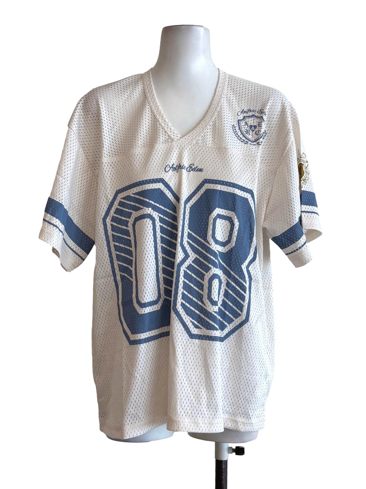 Rice White Blue Logo Short Sleeve Mesh Jersey