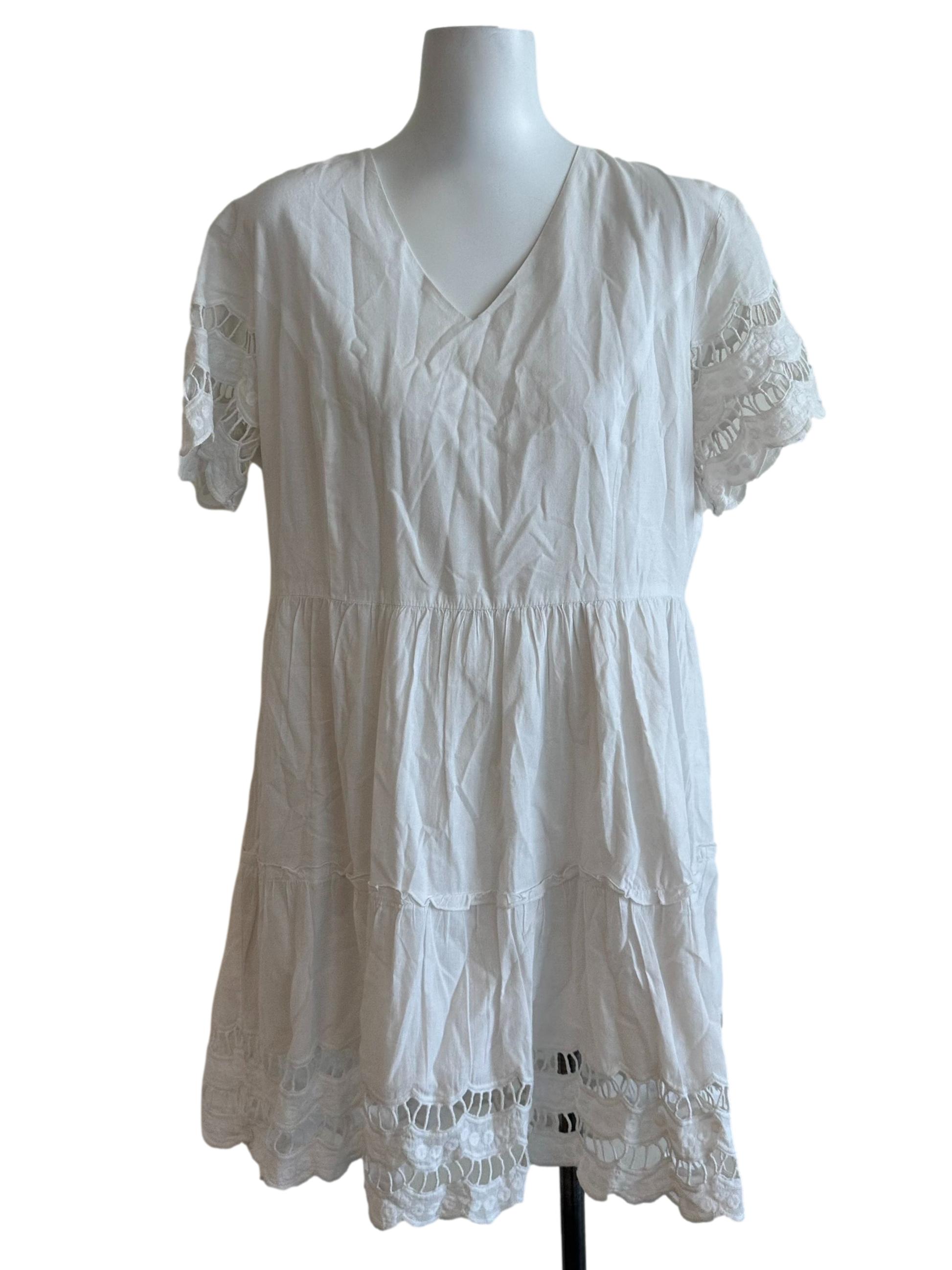 Ivory White Embroidery V Neck A Line Dress