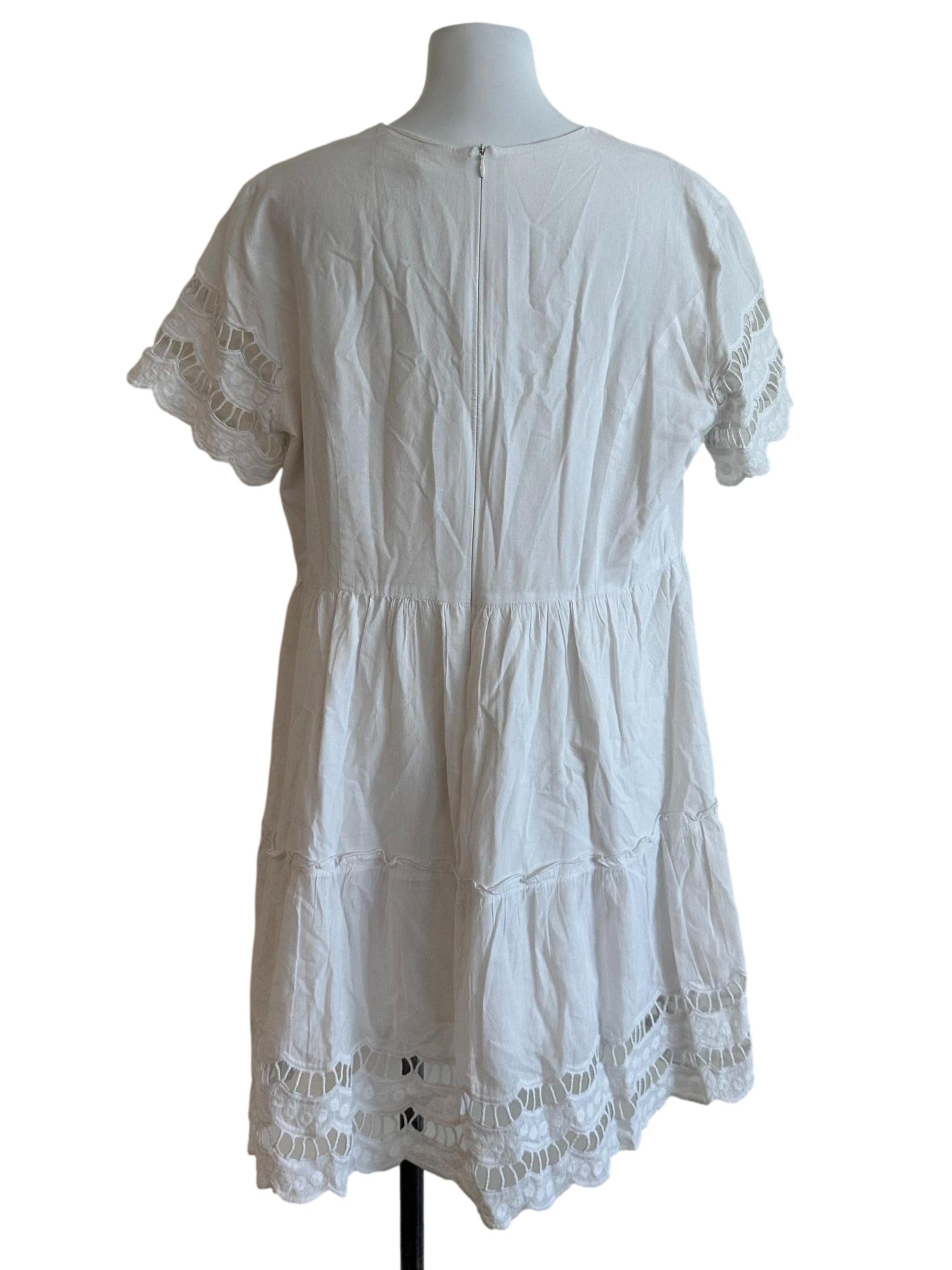 Ivory White Embroidery V Neck A Line Dress