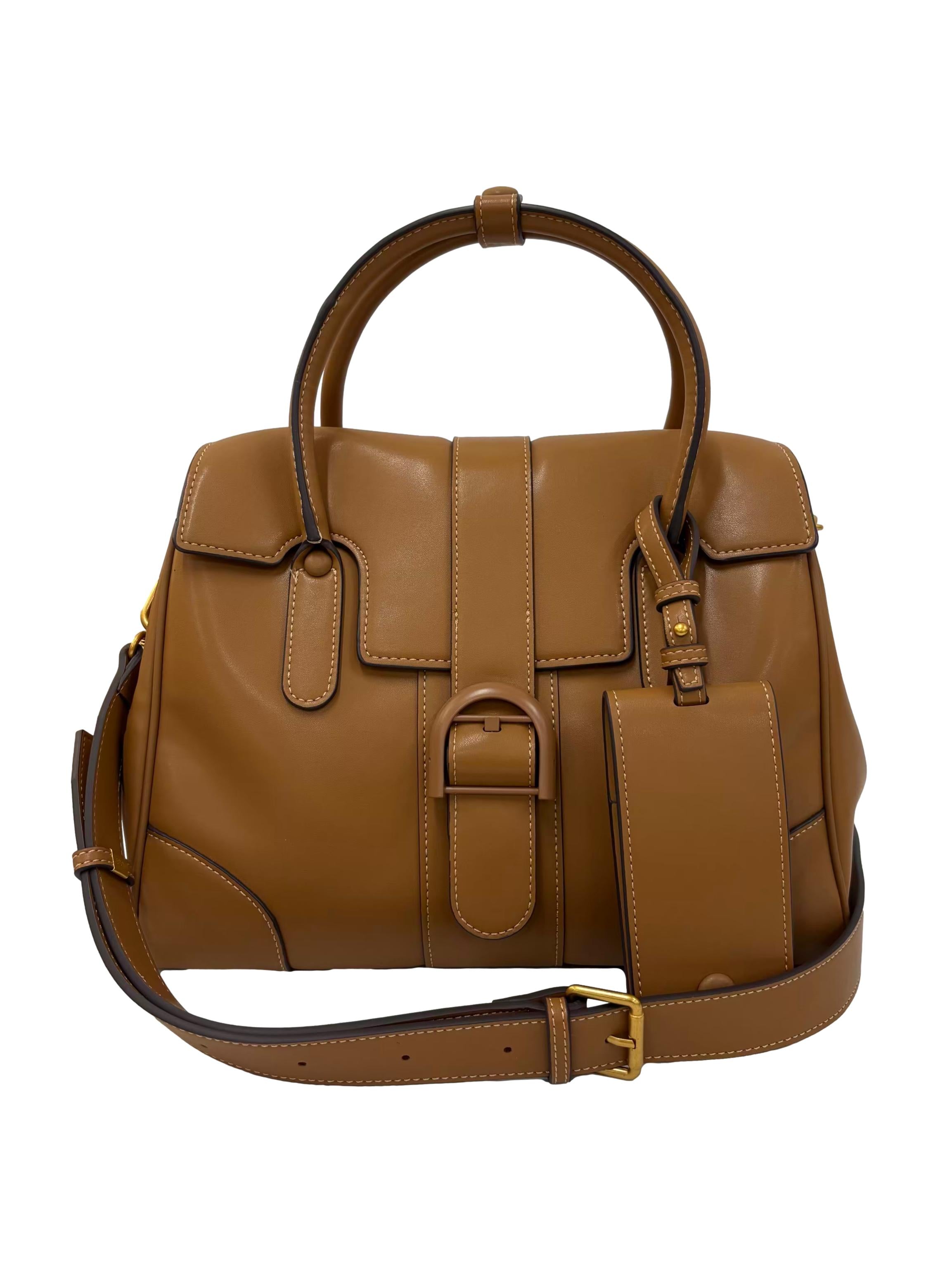 Brown Structured Top Handle Bag
