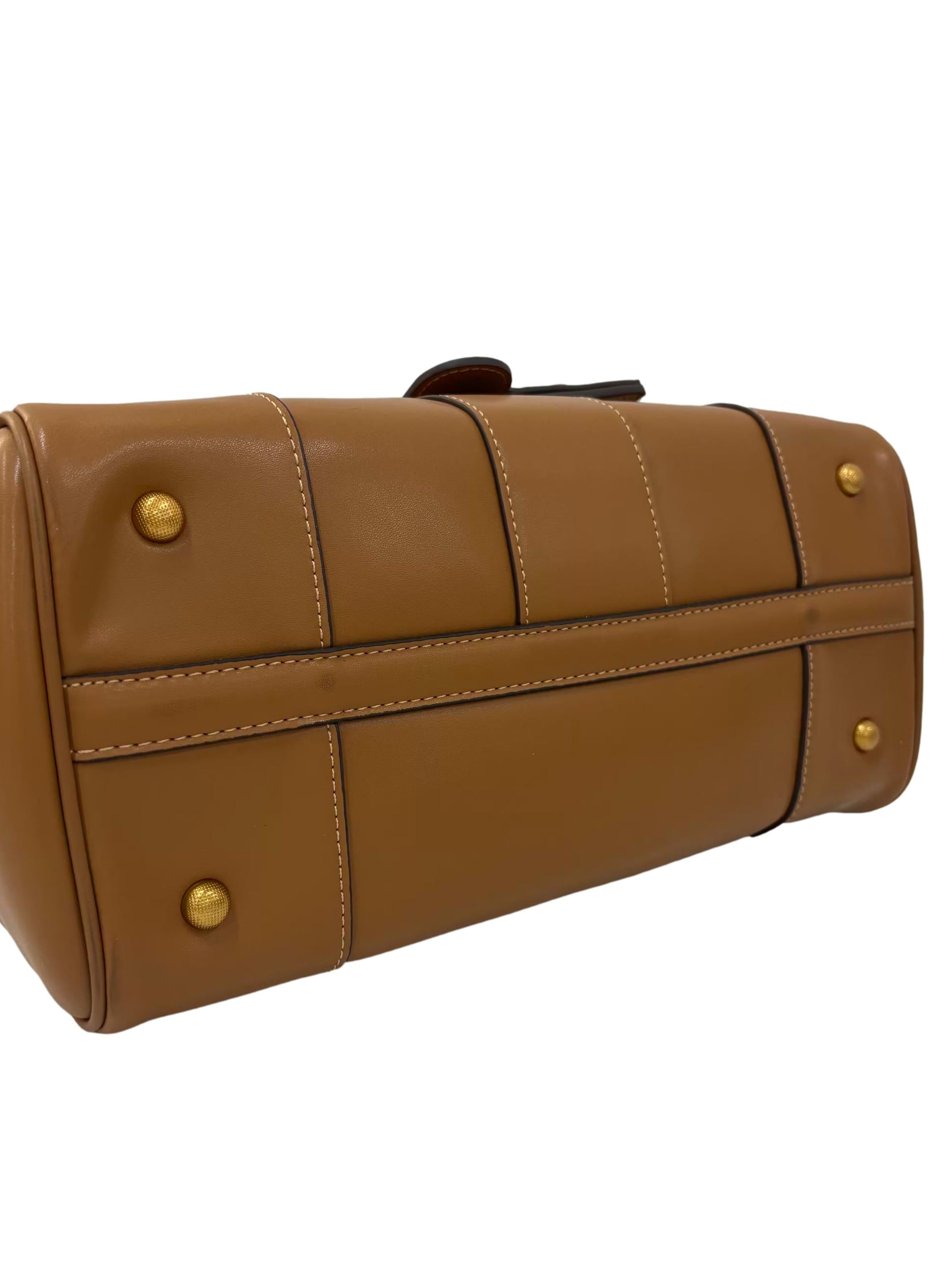 Brown Structured Top Handle Bag