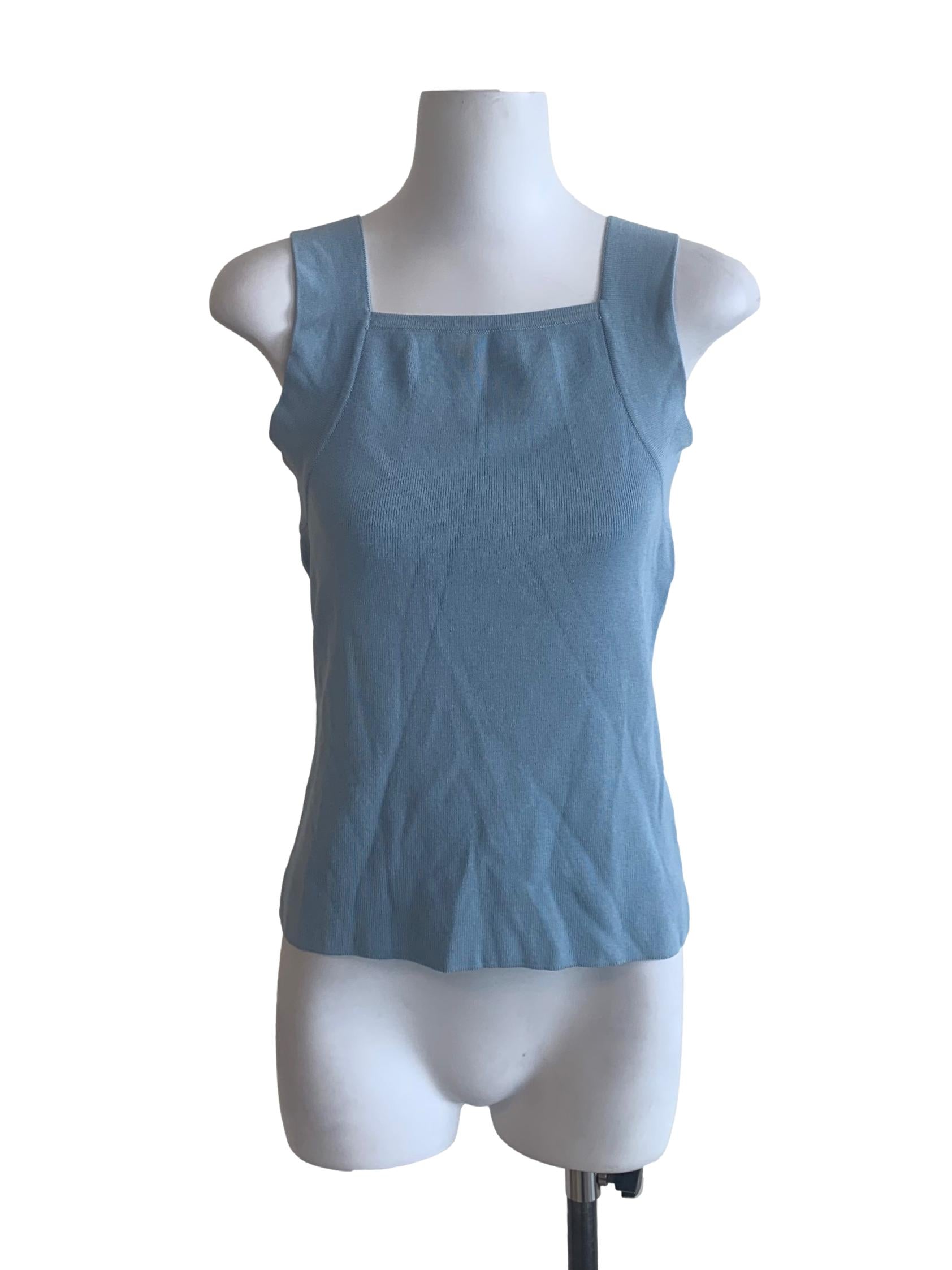 Blue Square-Neck Knit Tank Top OSN