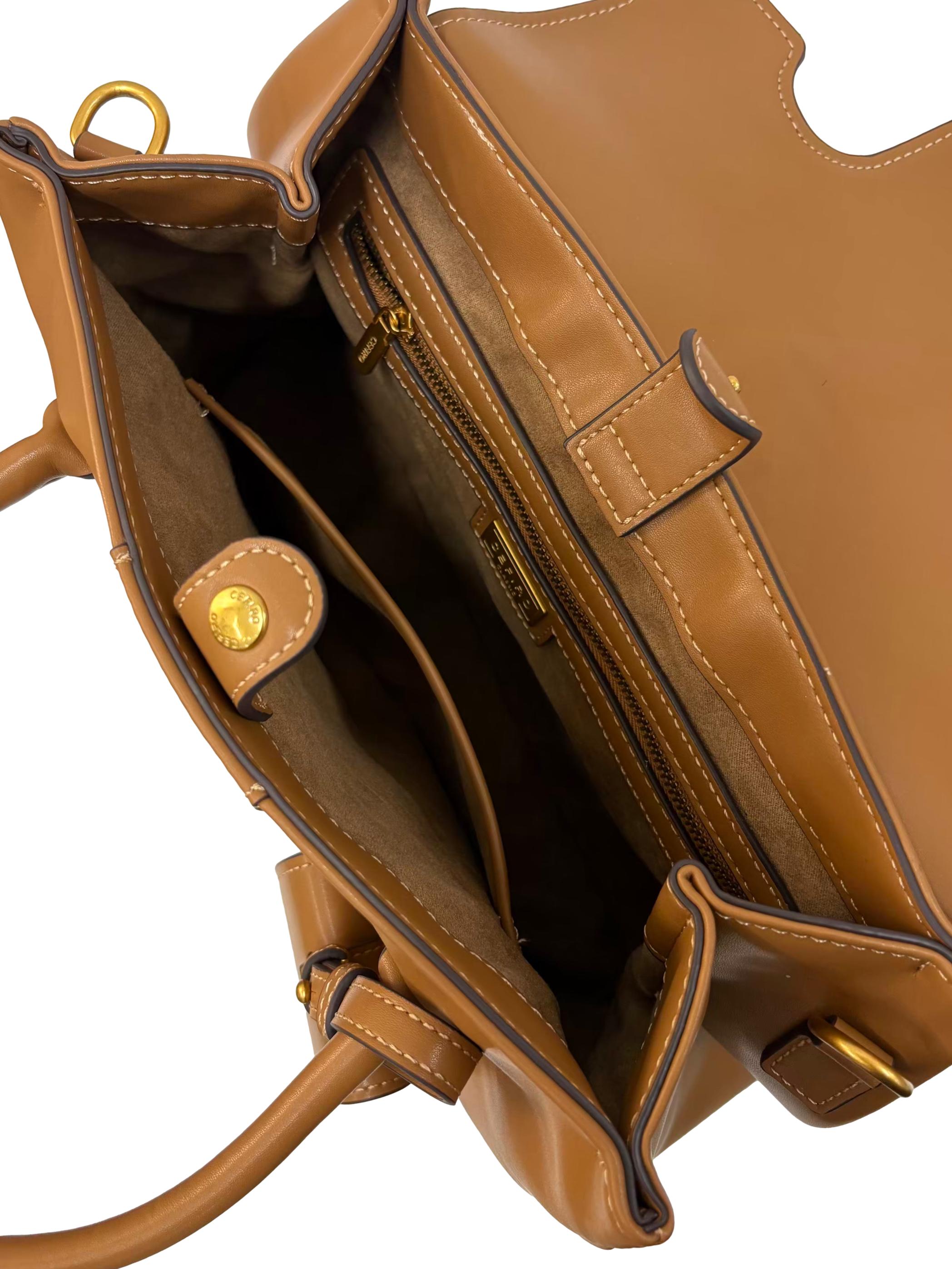 Brown Structured Top Handle Bag