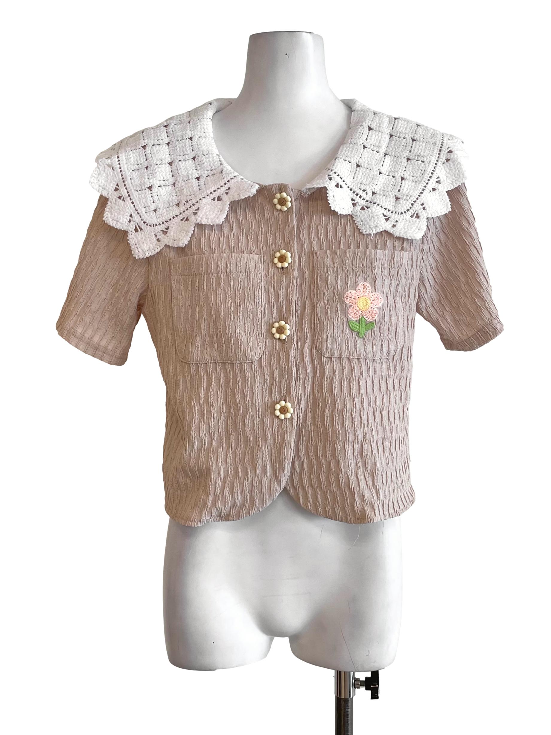 Beige Textured Sailor Top