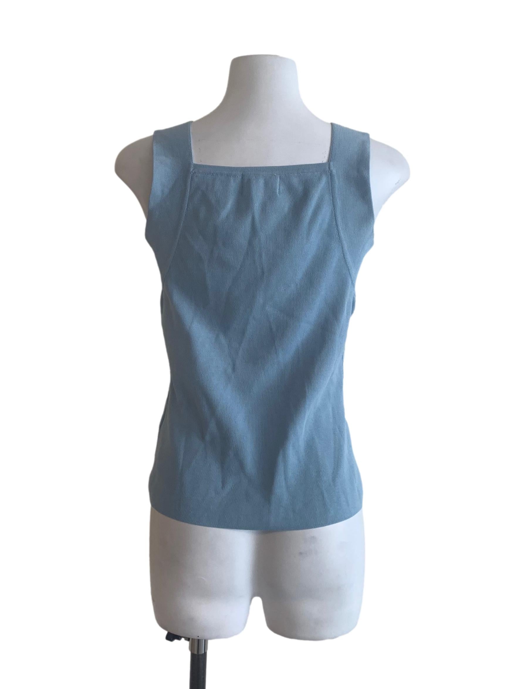 Blue Square-Neck Knit Tank Top OSN