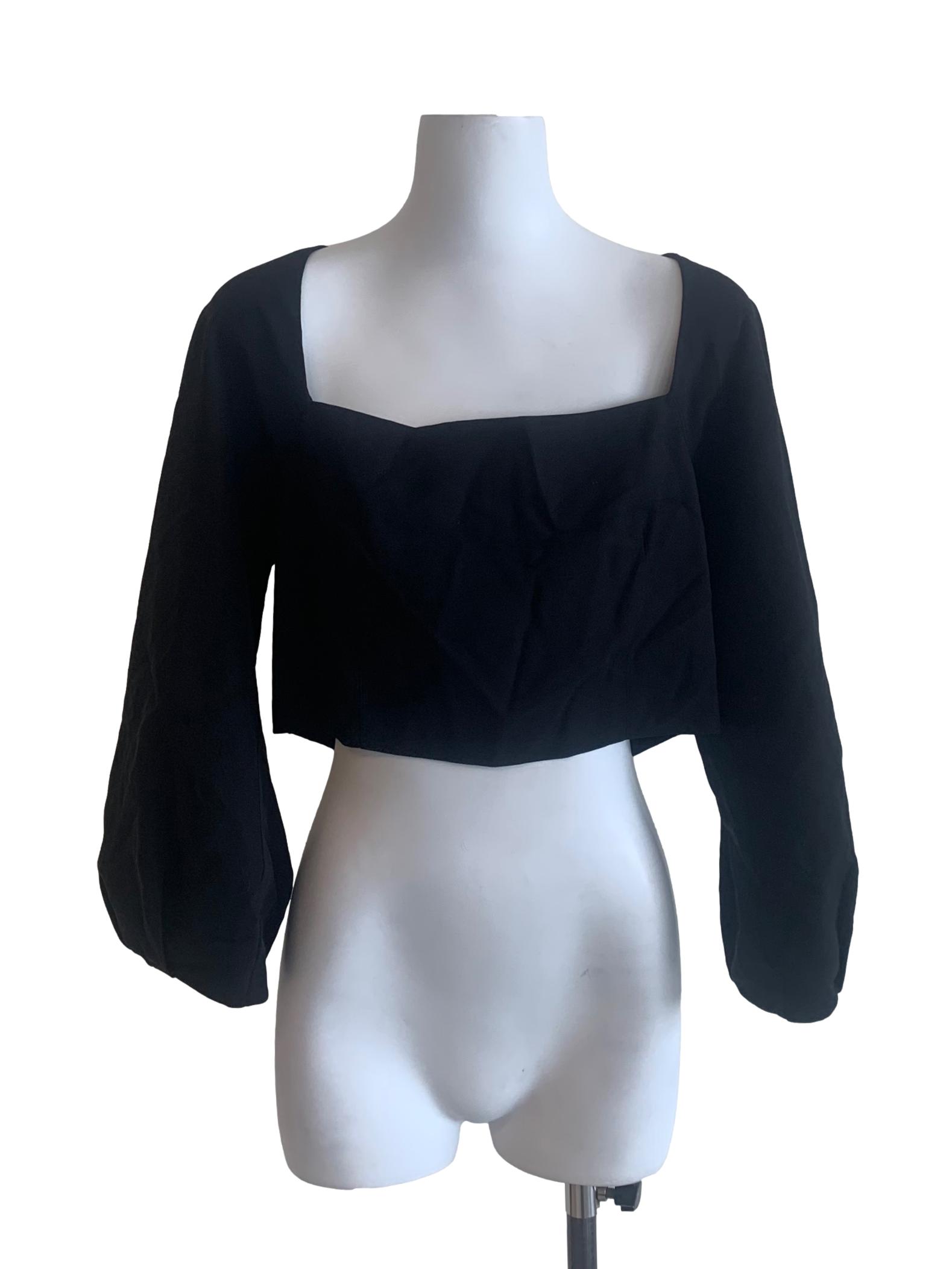 Black Straight-Neck Rayon Blouse OSN