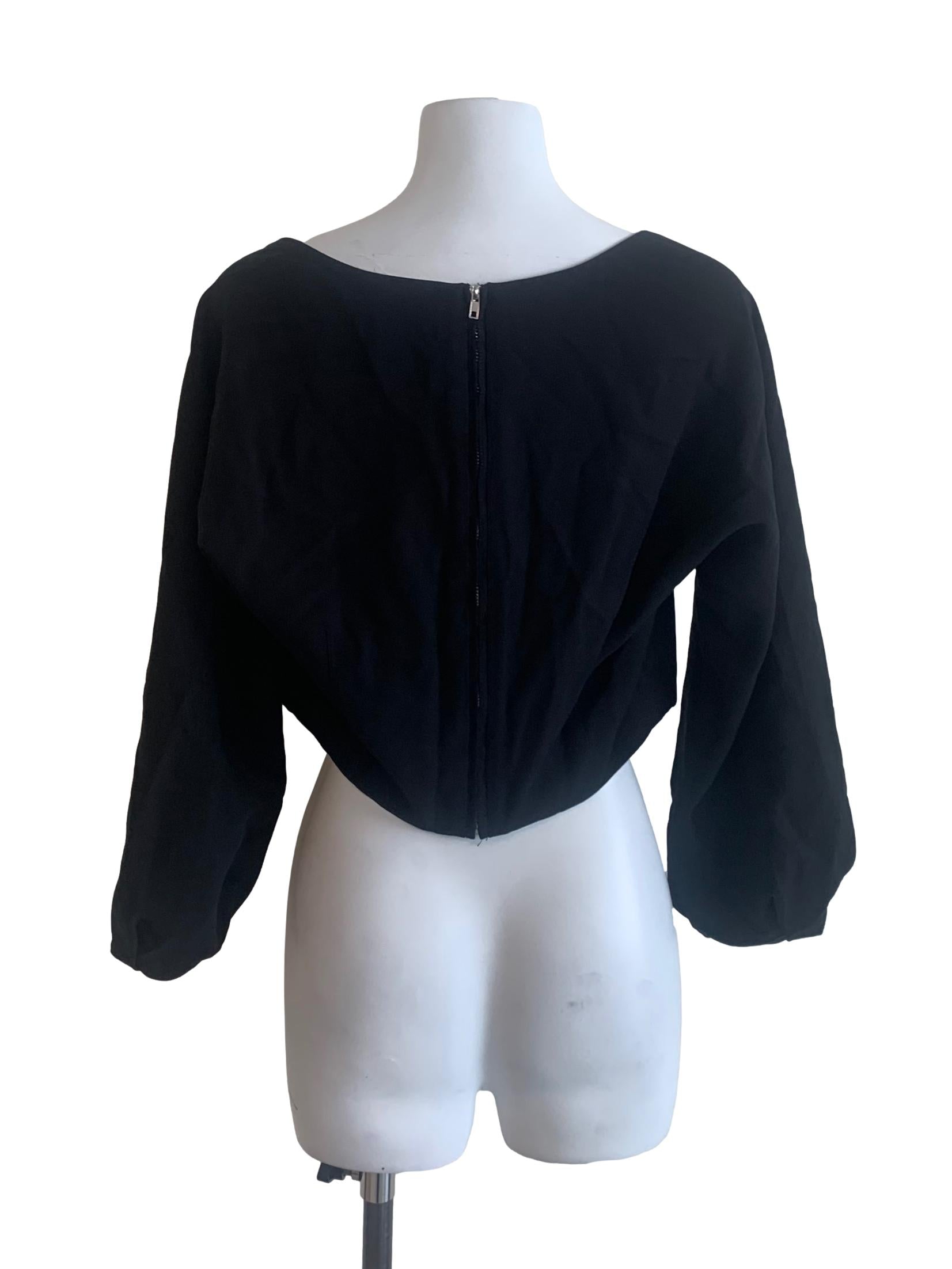 Black Straight-Neck Rayon Blouse OSN