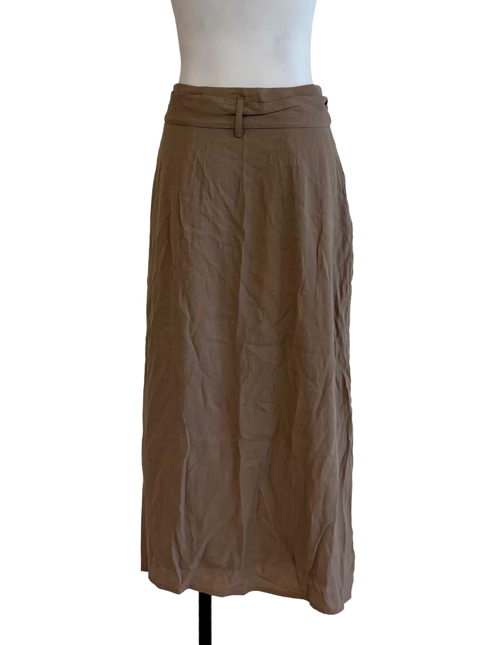 Buff Brown Slit Midi Skirt