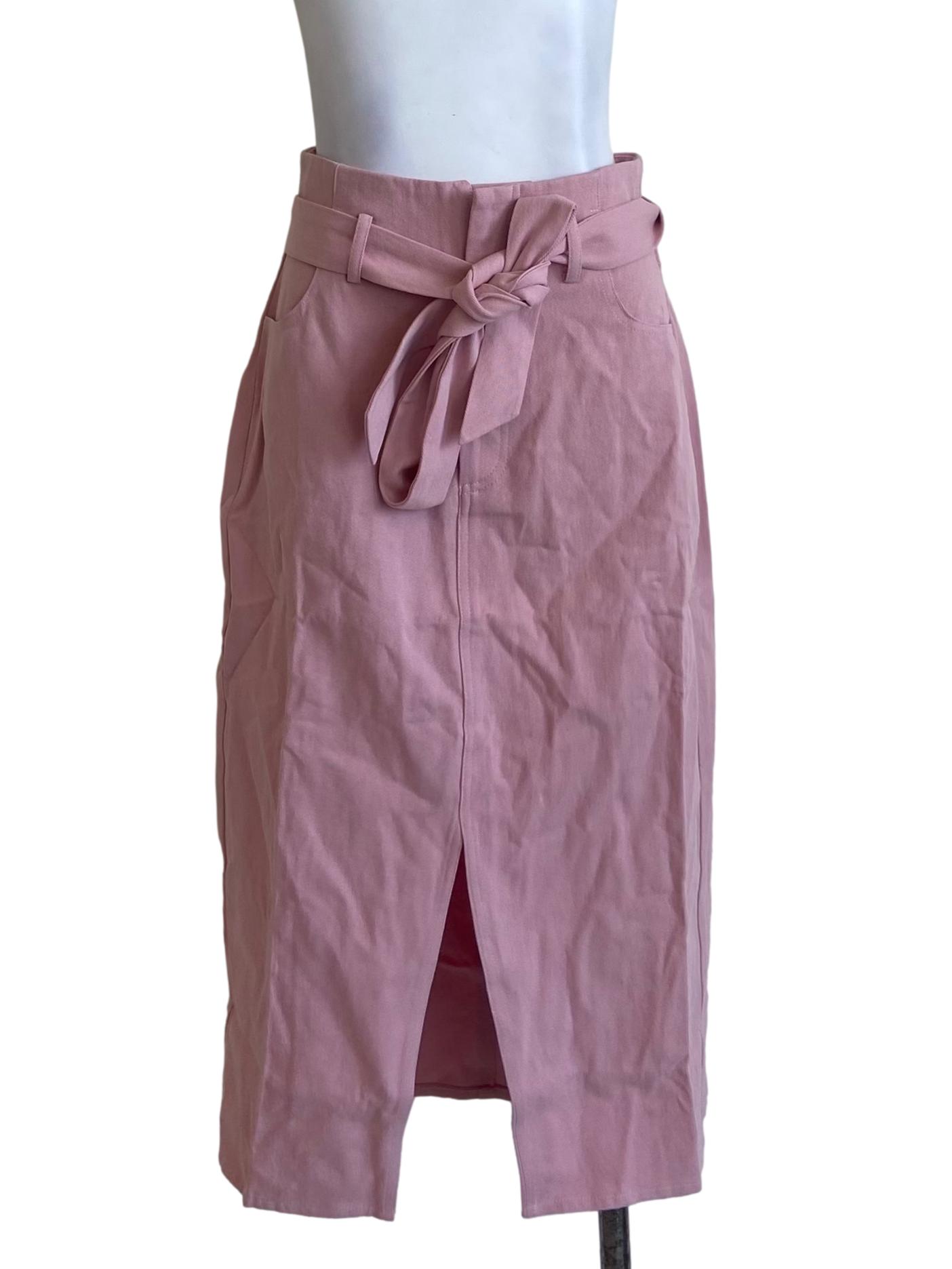 Flamingo Pink Herringbone Slit Skirt LB