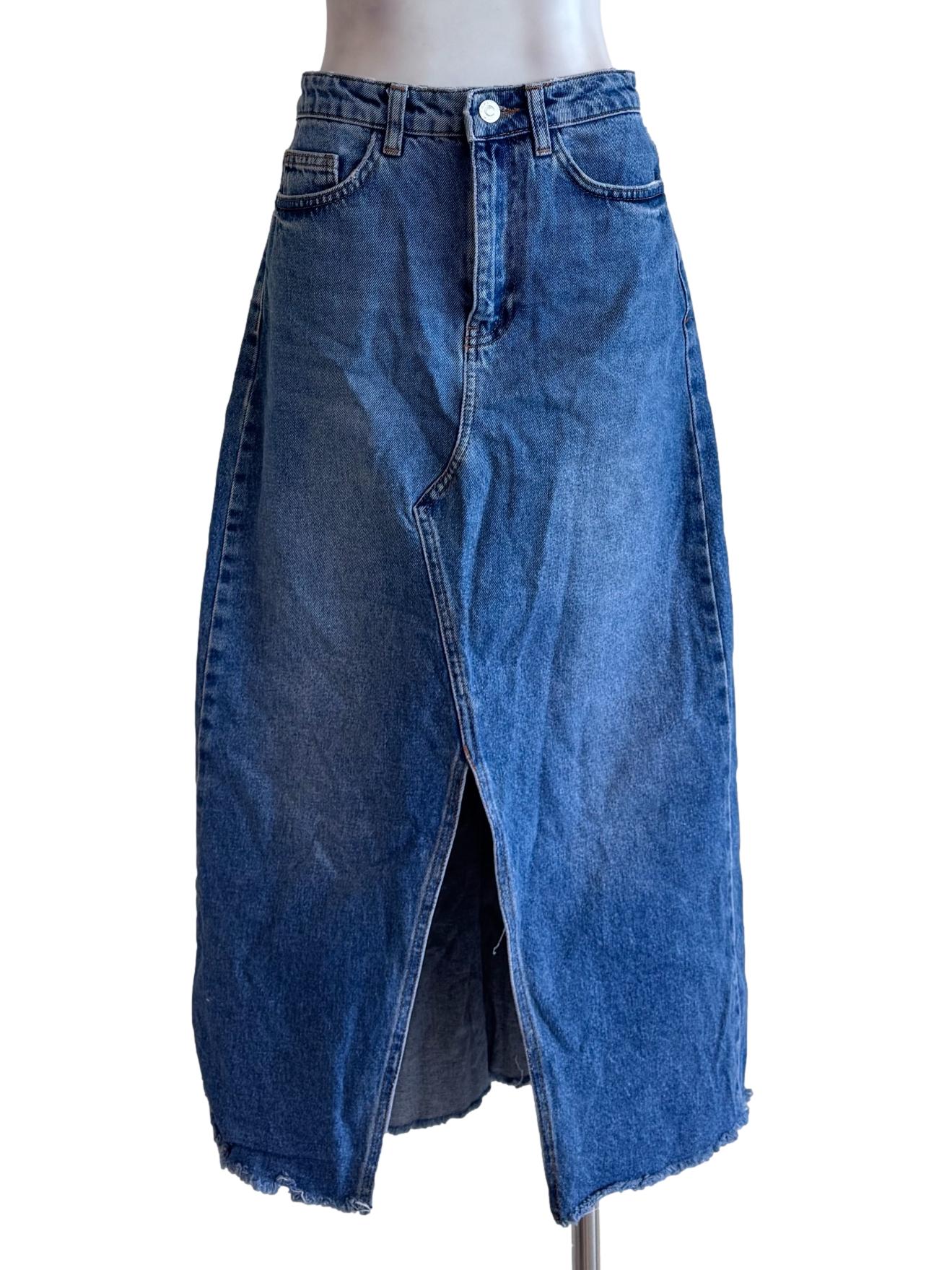 Denim Blue Midi Jeans Skirt