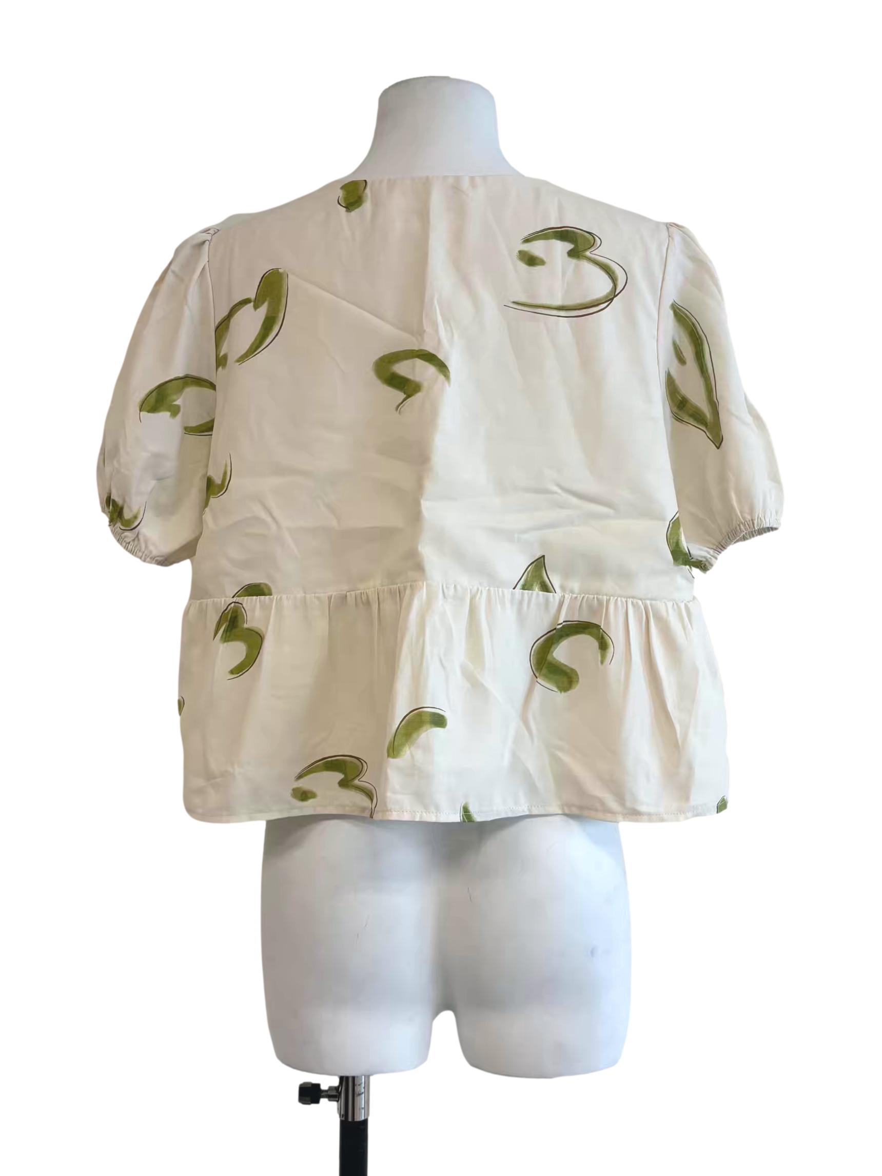 Ivory White Patterned V Neck Blouse