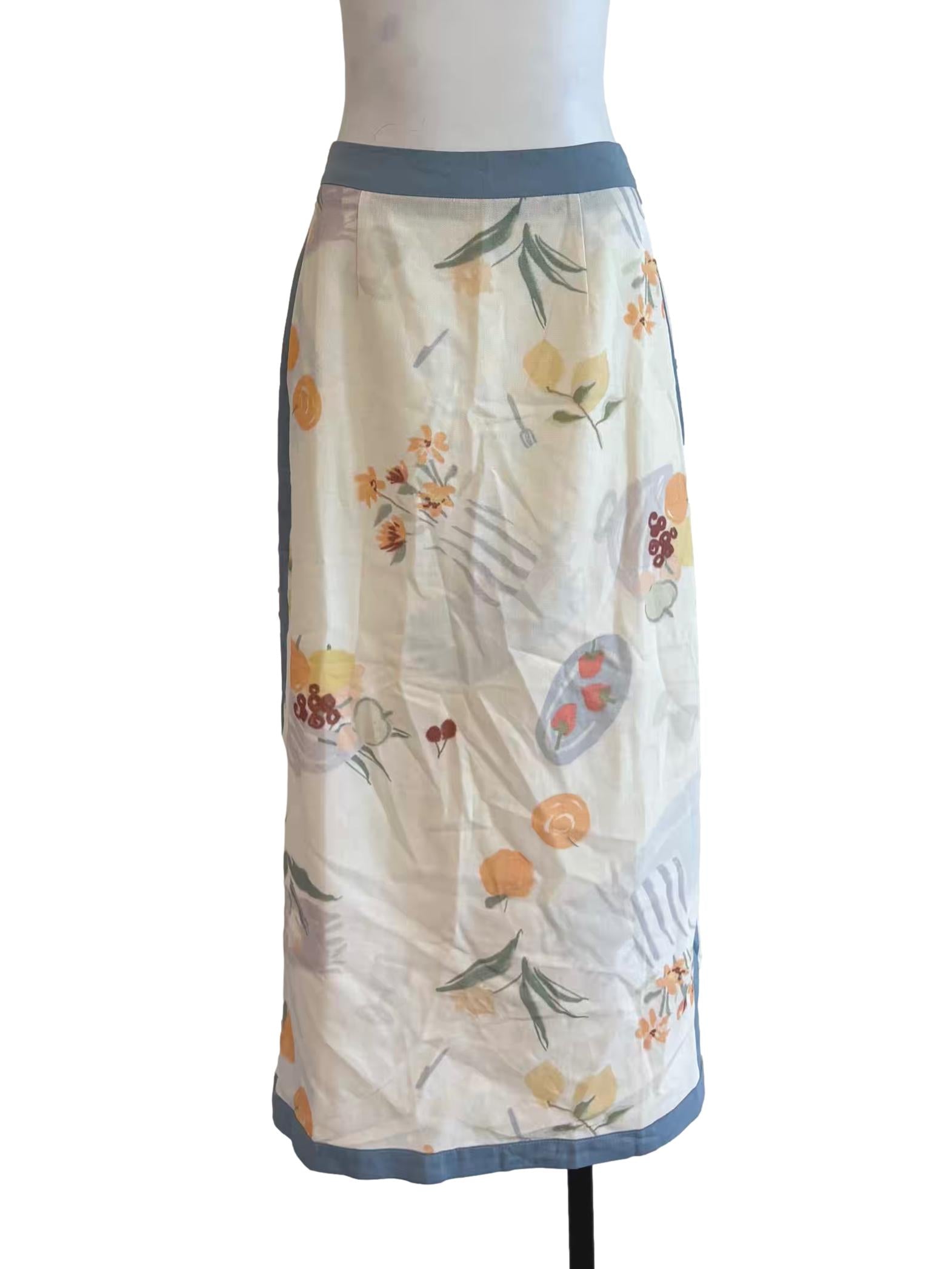 Floral White Patterned Linen Skirt