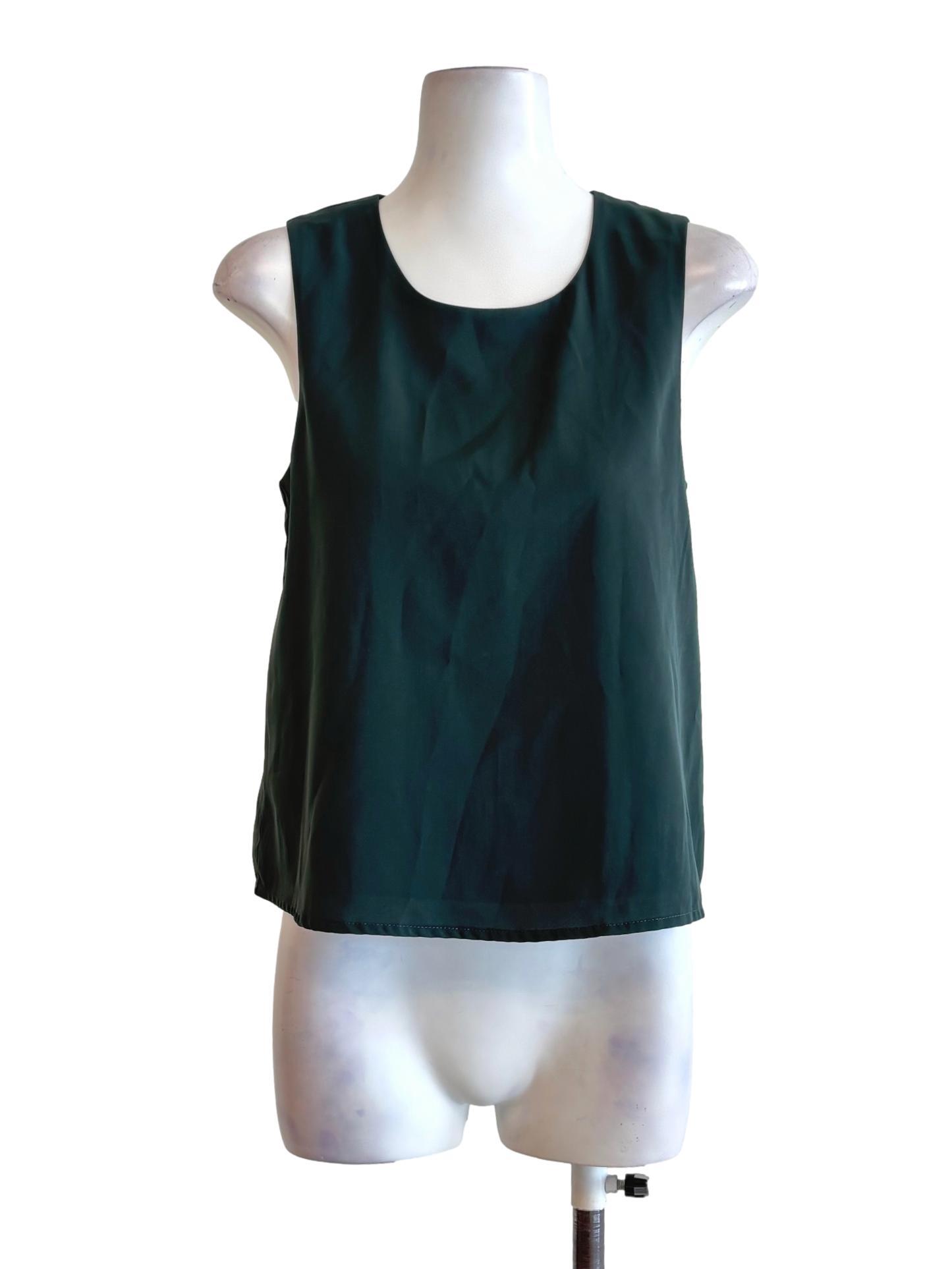 Pine Green Sleeveless Round Neck Top