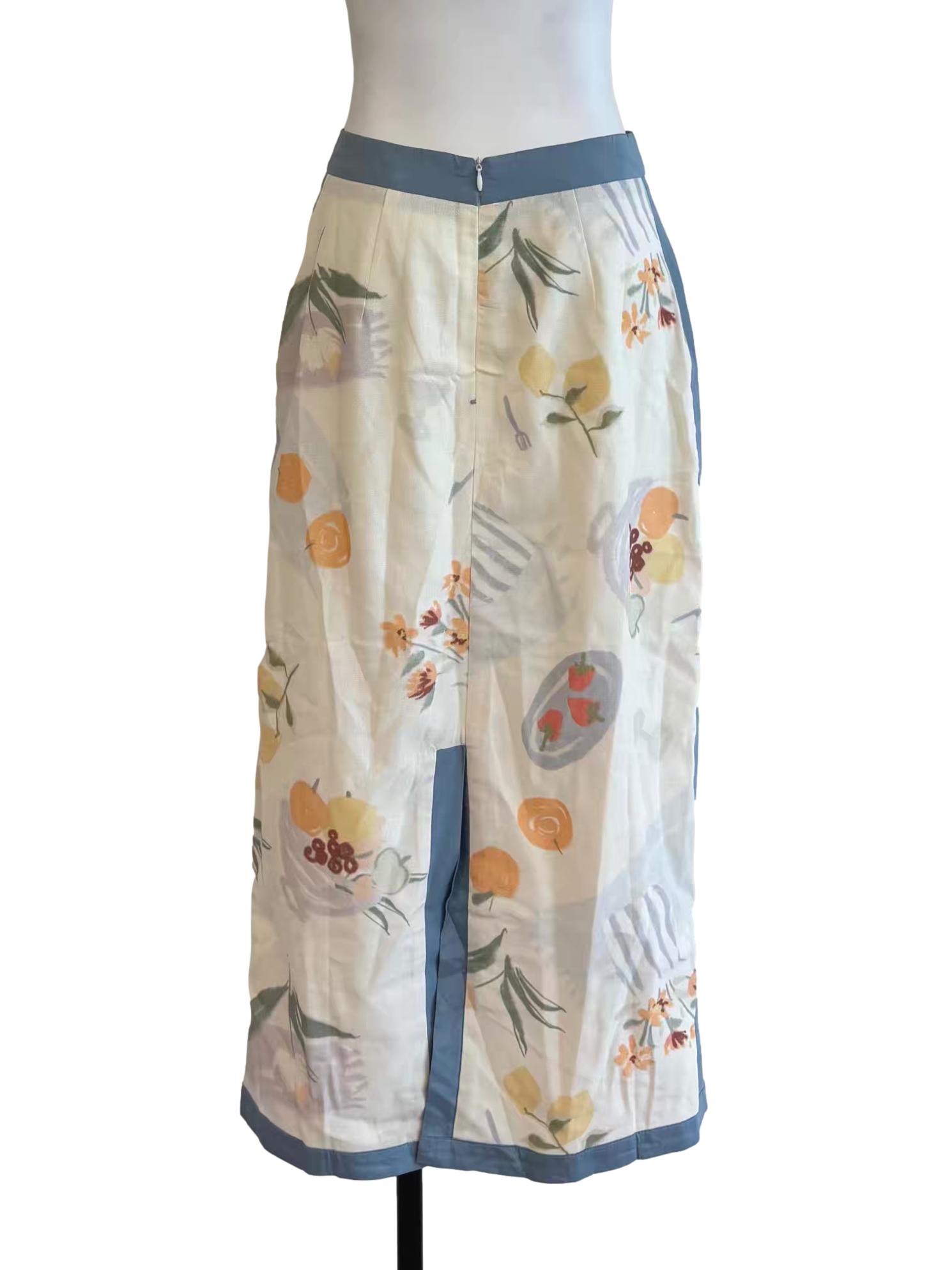 Floral White Patterned Linen Skirt