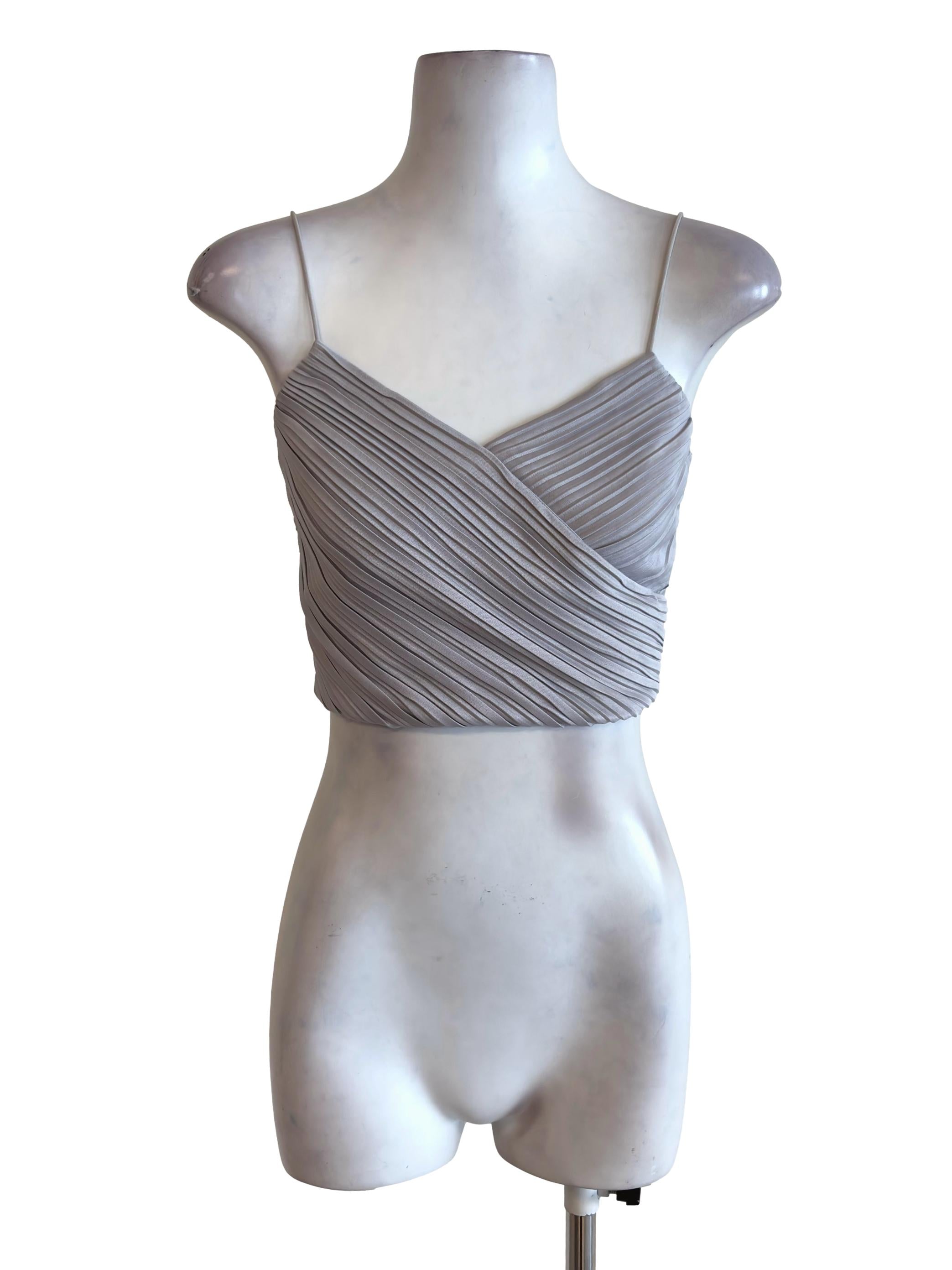 Silver Purple Pleated Cropped Top