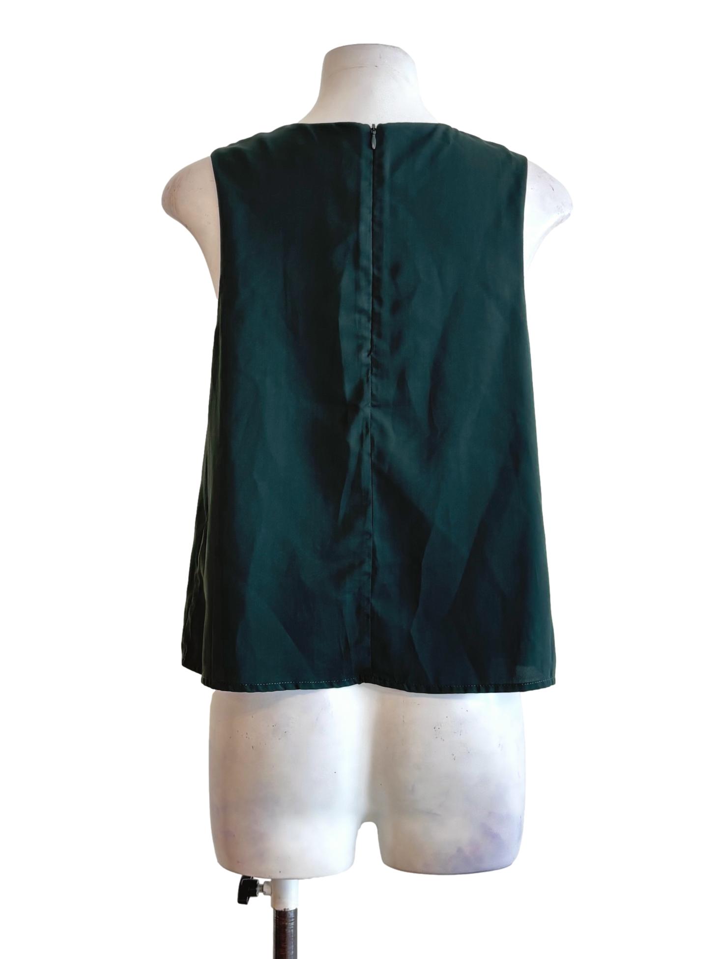 Pine Green Sleeveless Round Neck Top
