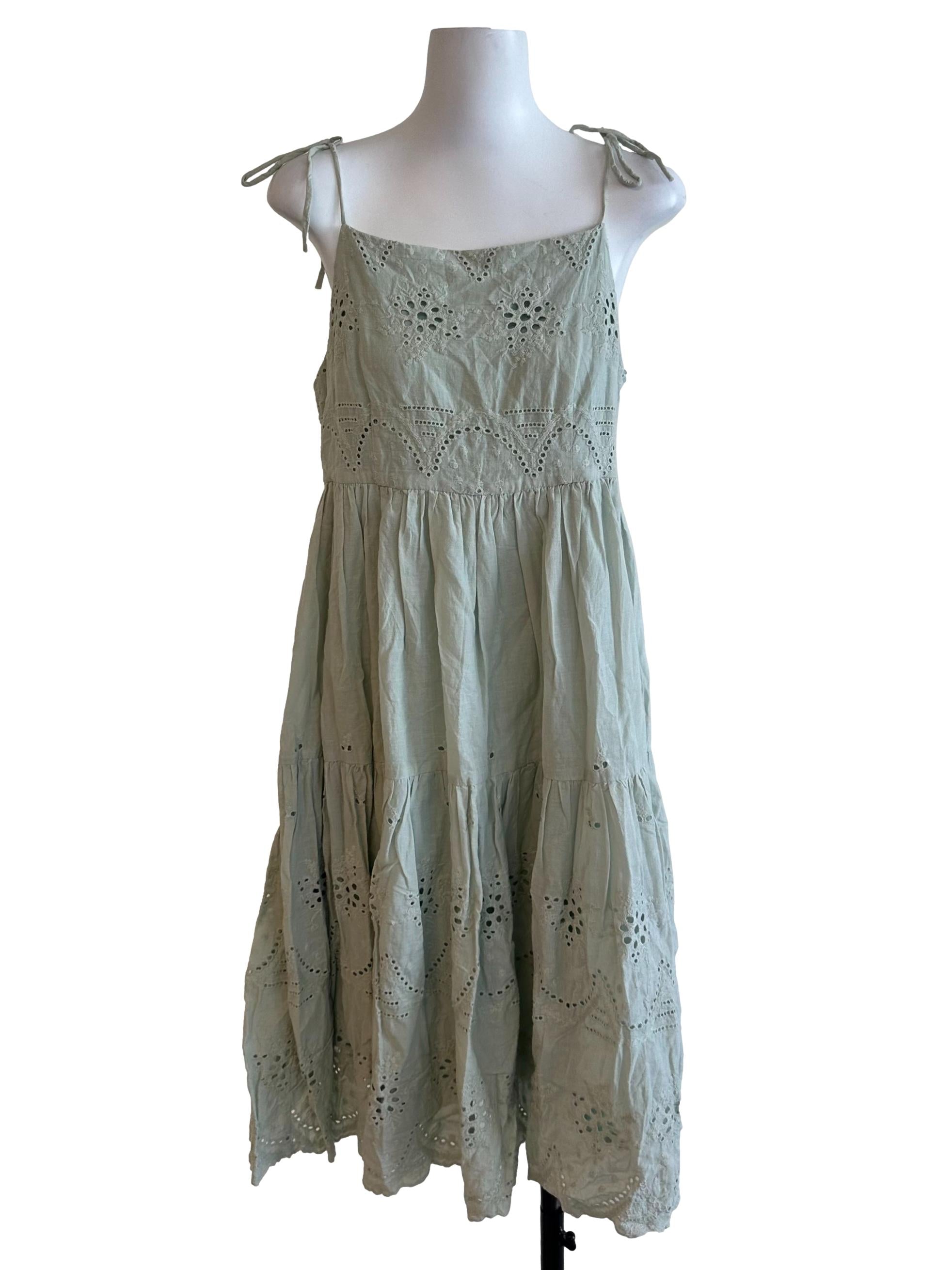 sage green eyelet dress The Delanie Modest Eyelet Dress Sage / S main image 0