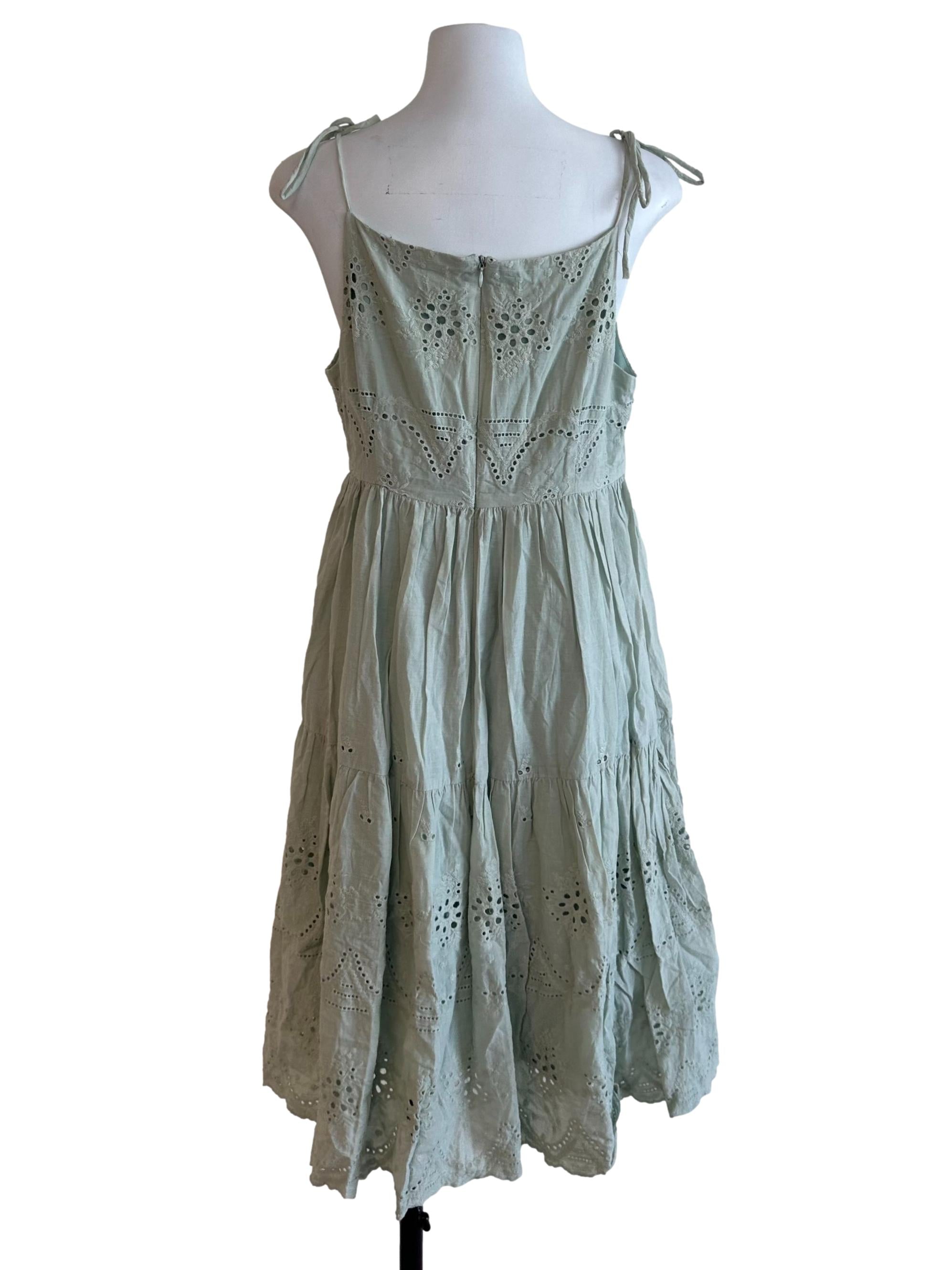 Sage Green Eyelet Embroidery Tiered Dress