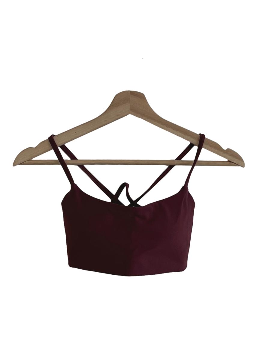 Wine Red Spaghetti Strap Sports Bra