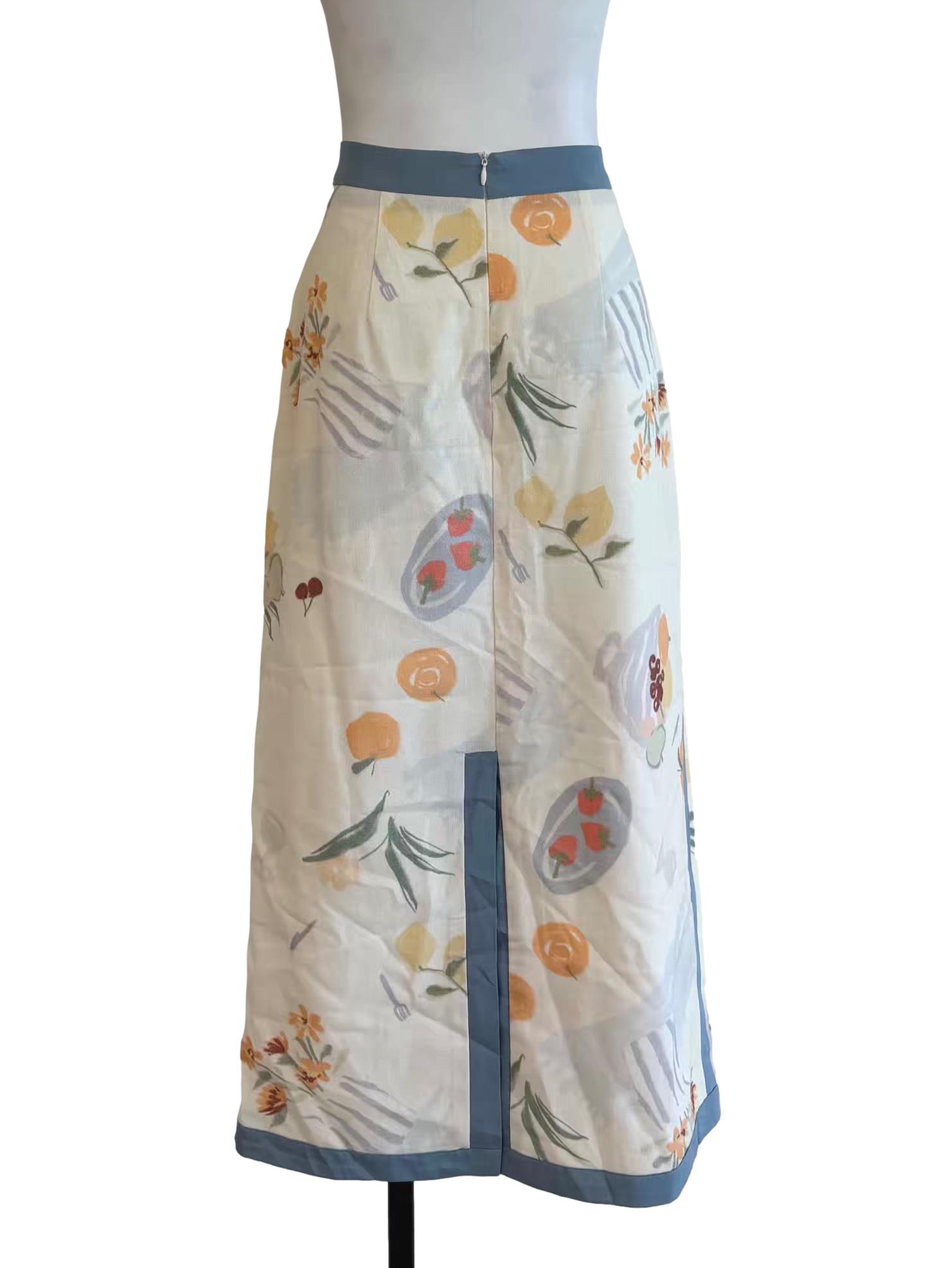 Floral White Patterned Linen Skirt