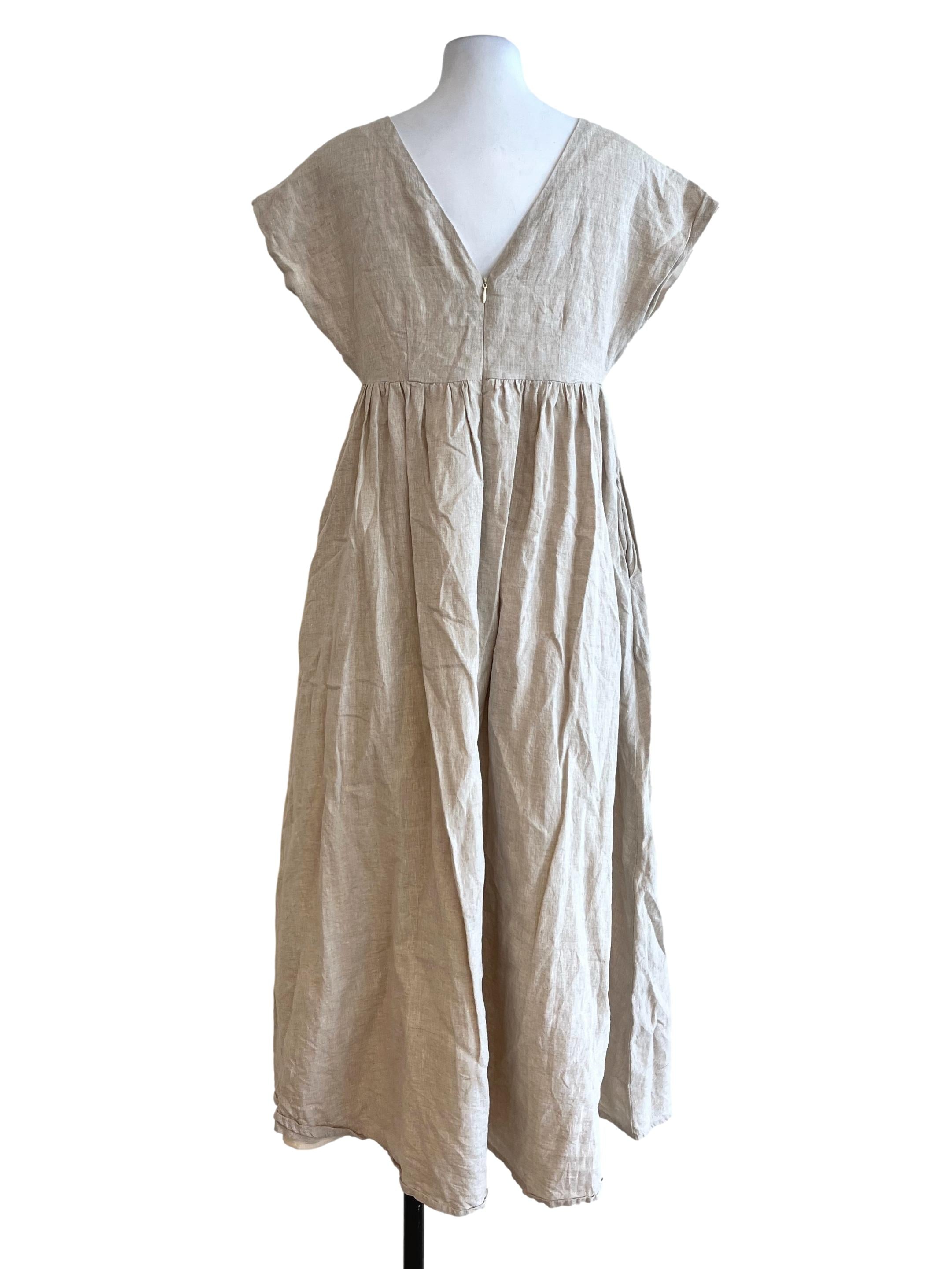 Cream V Neck Dress
