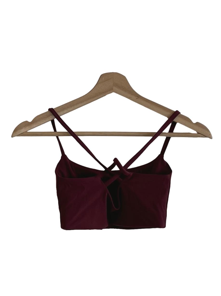Wine Red Spaghetti Strap Sports Bra