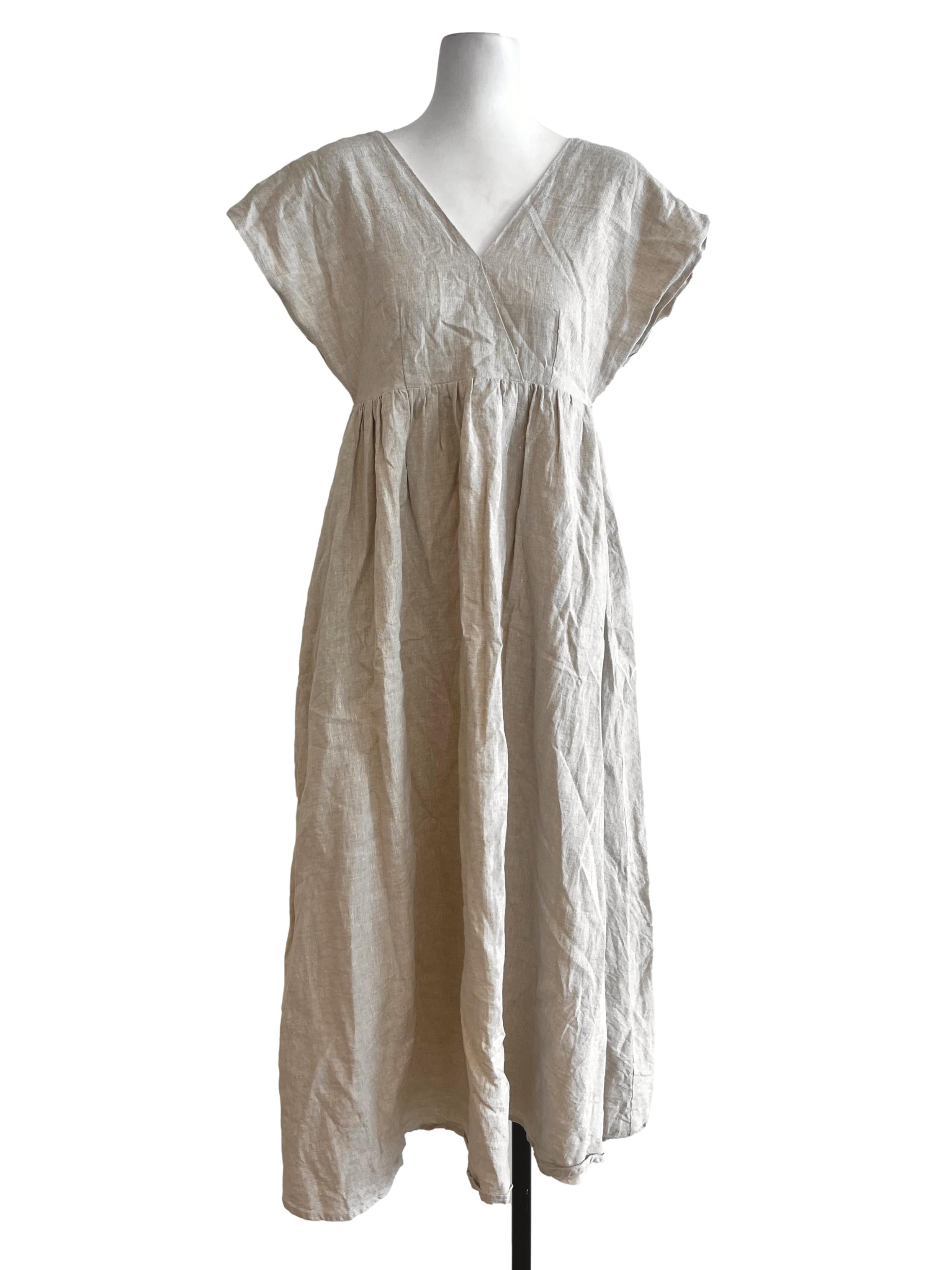 Cream V Neck Dress
