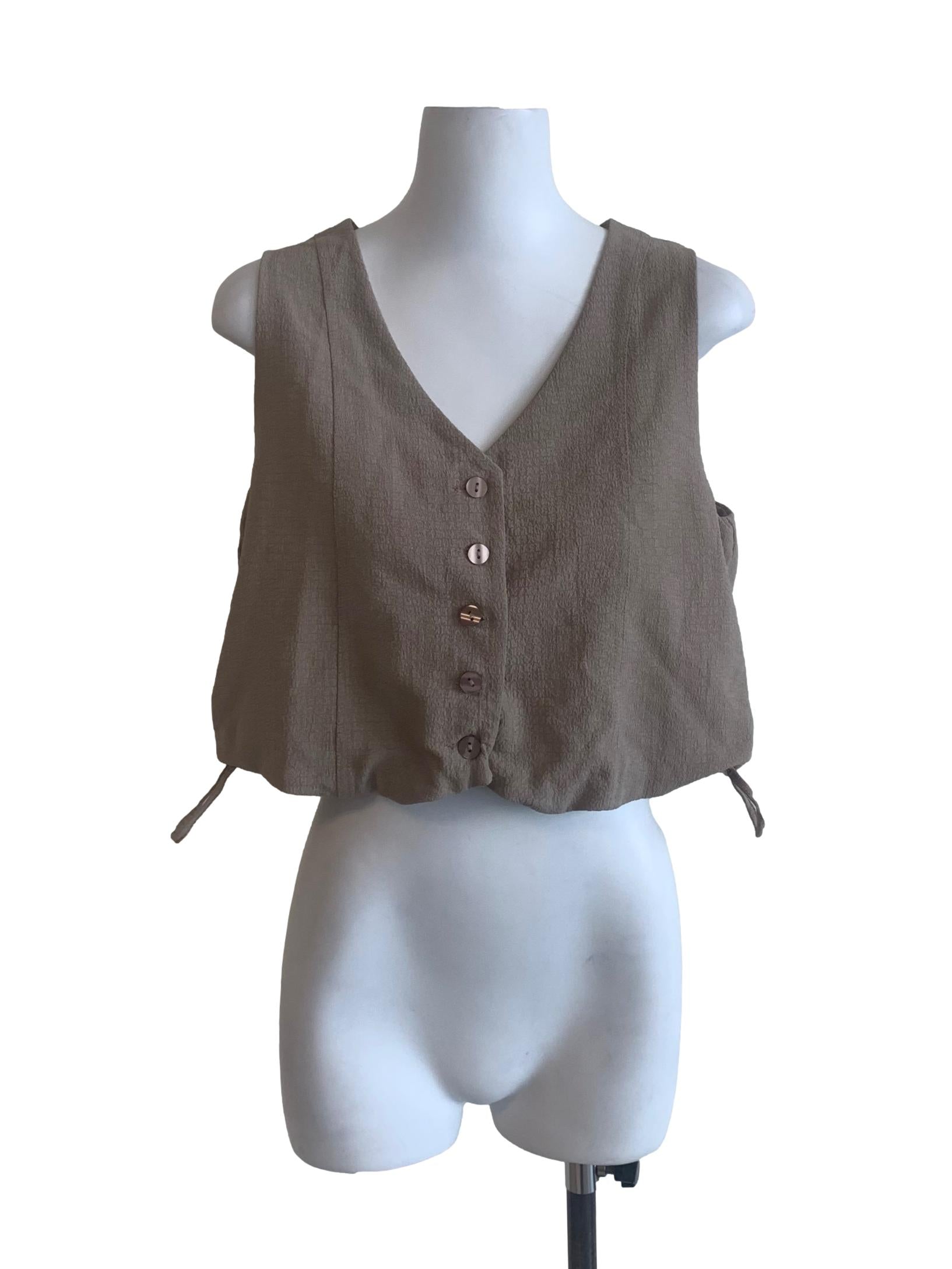 Wood Brown Deep V Neck Vest