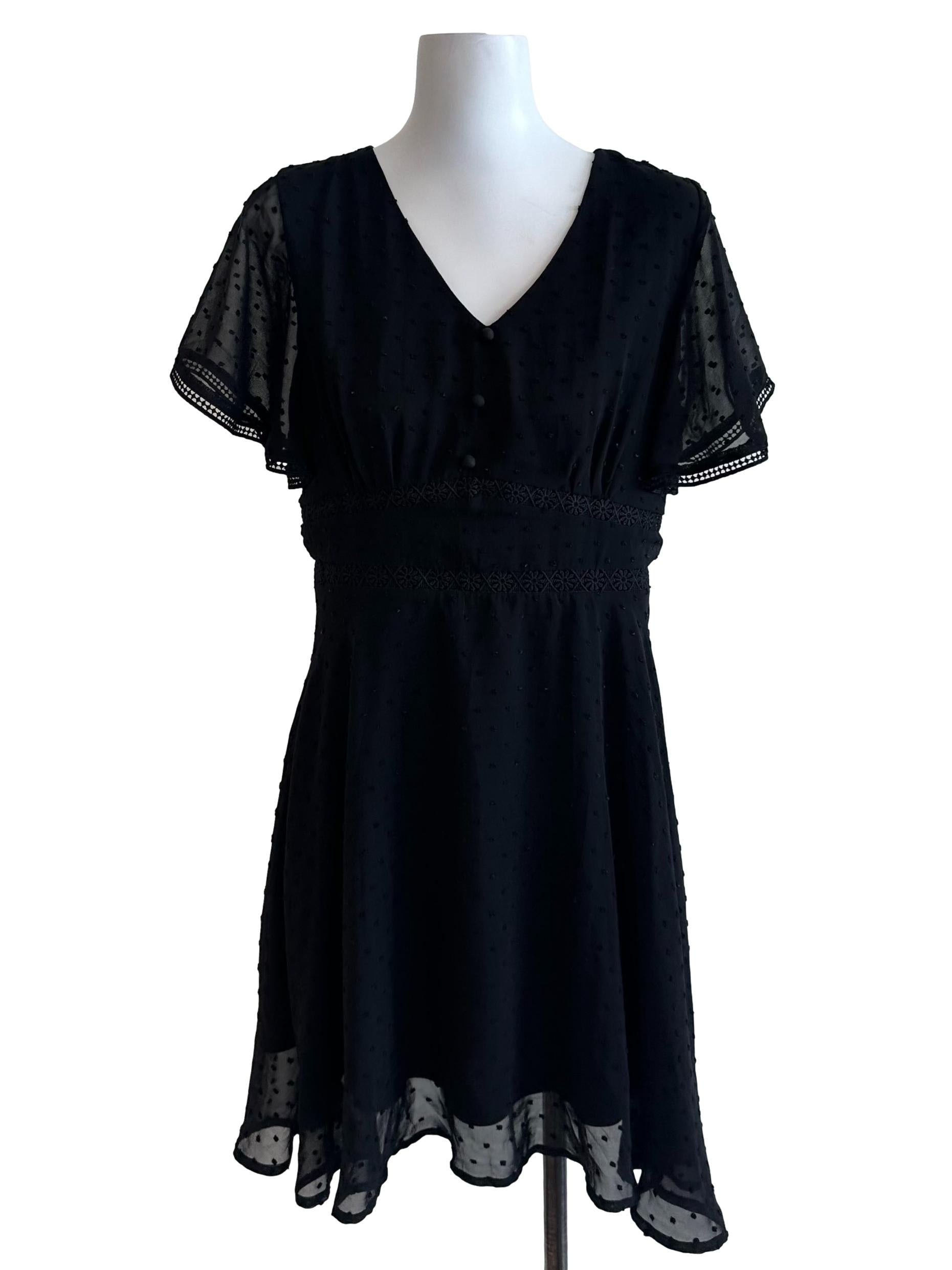 Raven Black V Neck Textured Dress