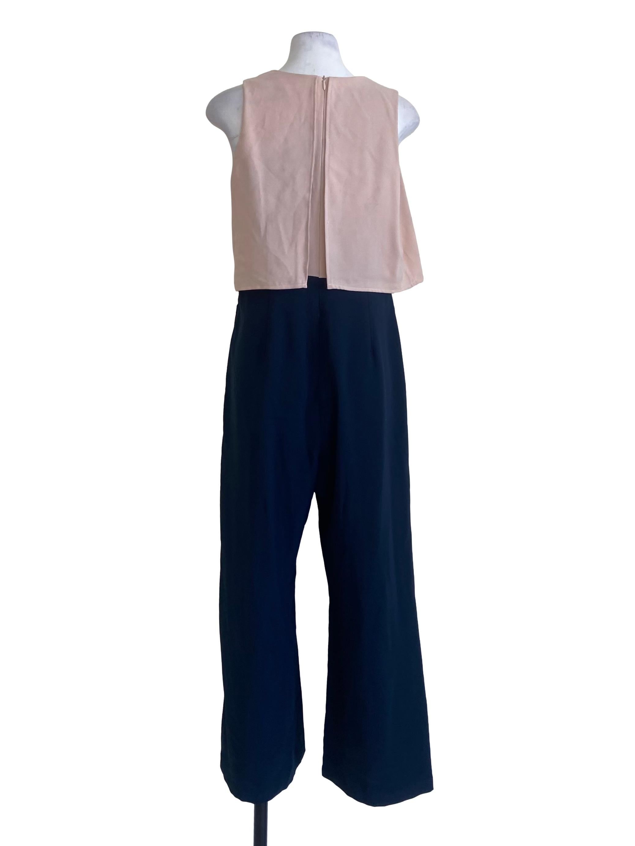 Pink & Blue Sleeveless V Neck Long Jumpsuit