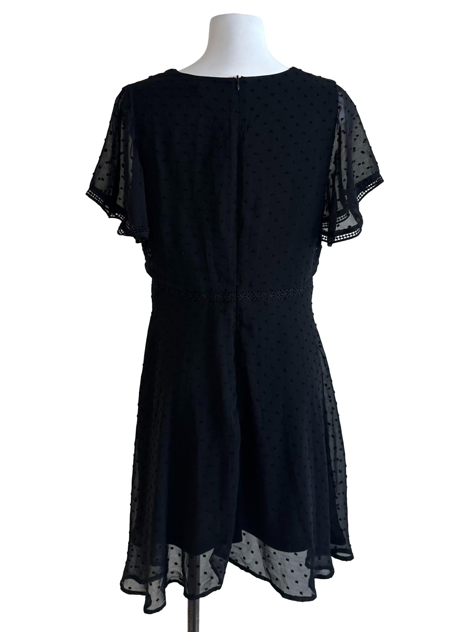 Raven Black V Neck Textured Dress