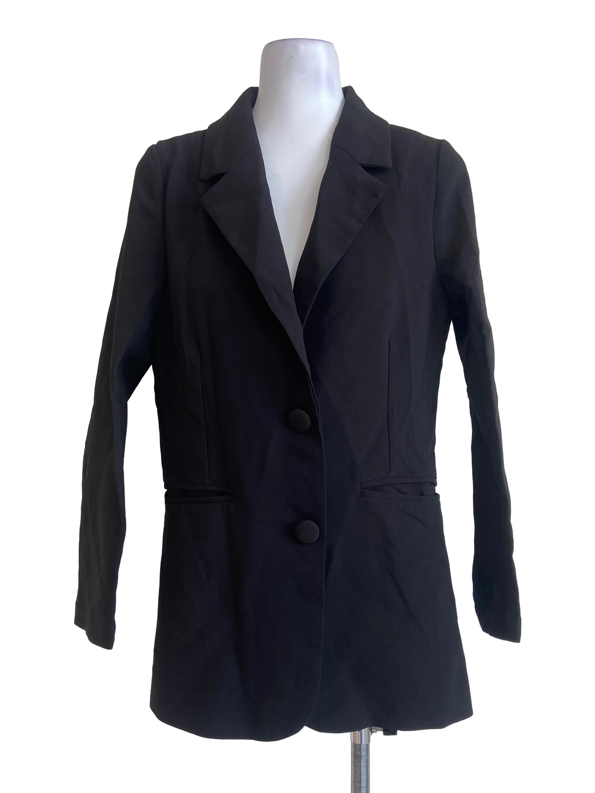 Black Double Breasted Twill Blazer