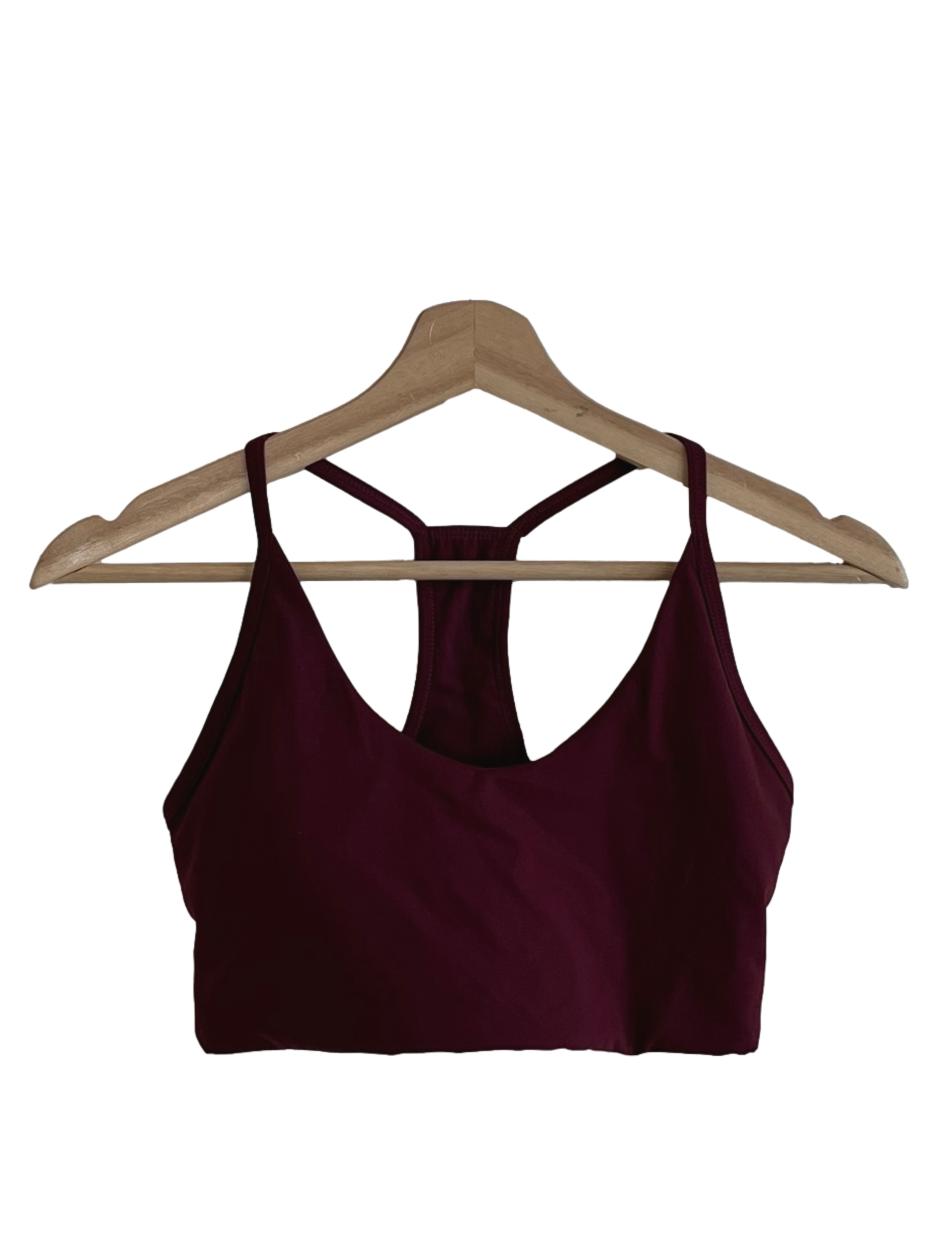 Wine Red Spaghetti Strap Sports Bra