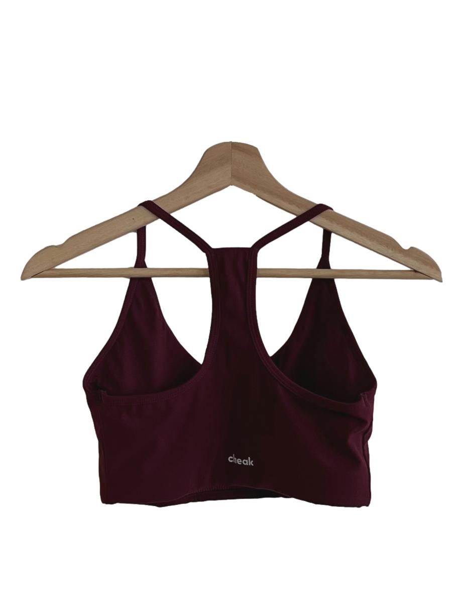 Wine Red Spaghetti Strap Sports Bra