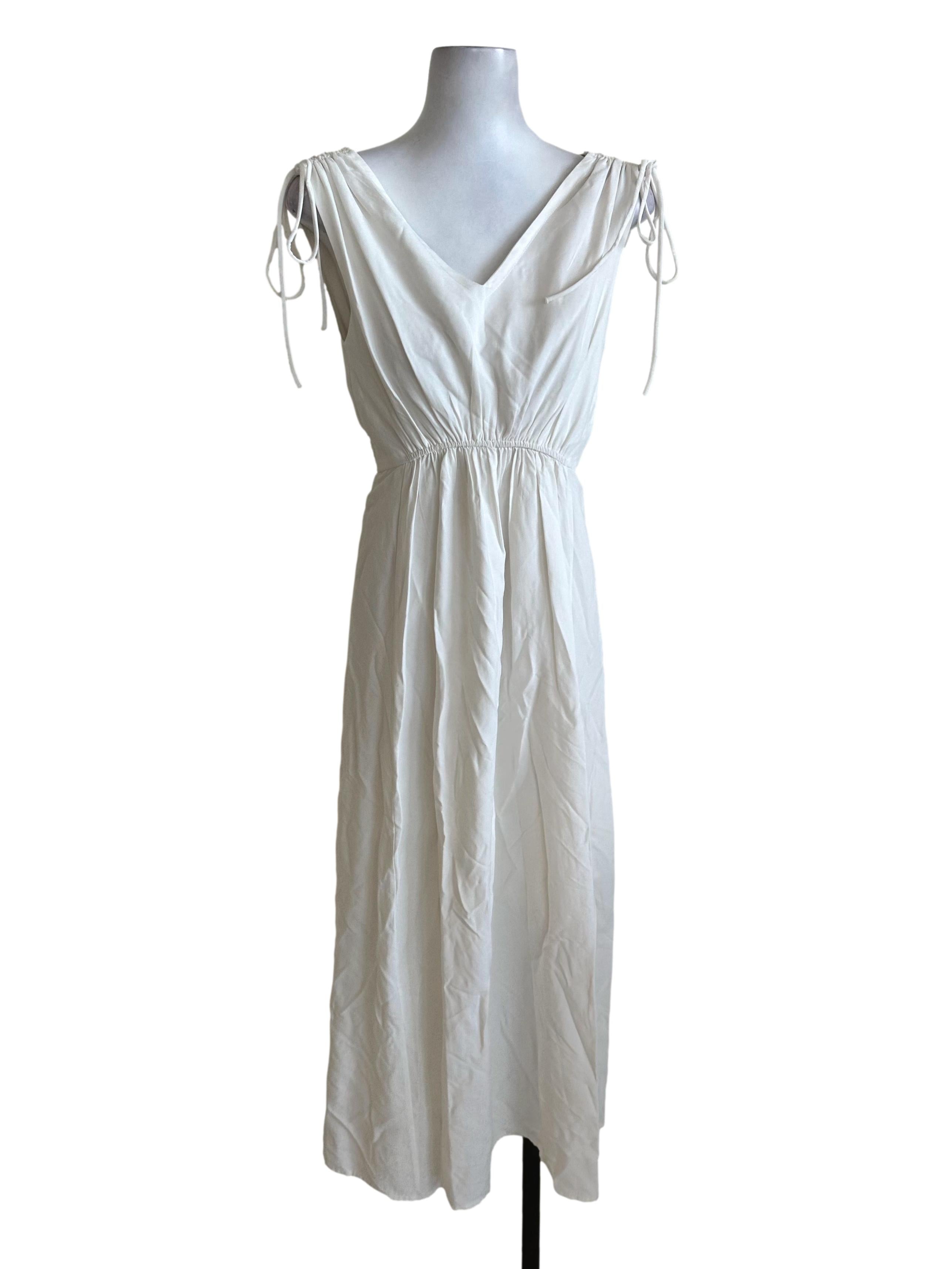 Pearl White V Neck Plain Dress TEM