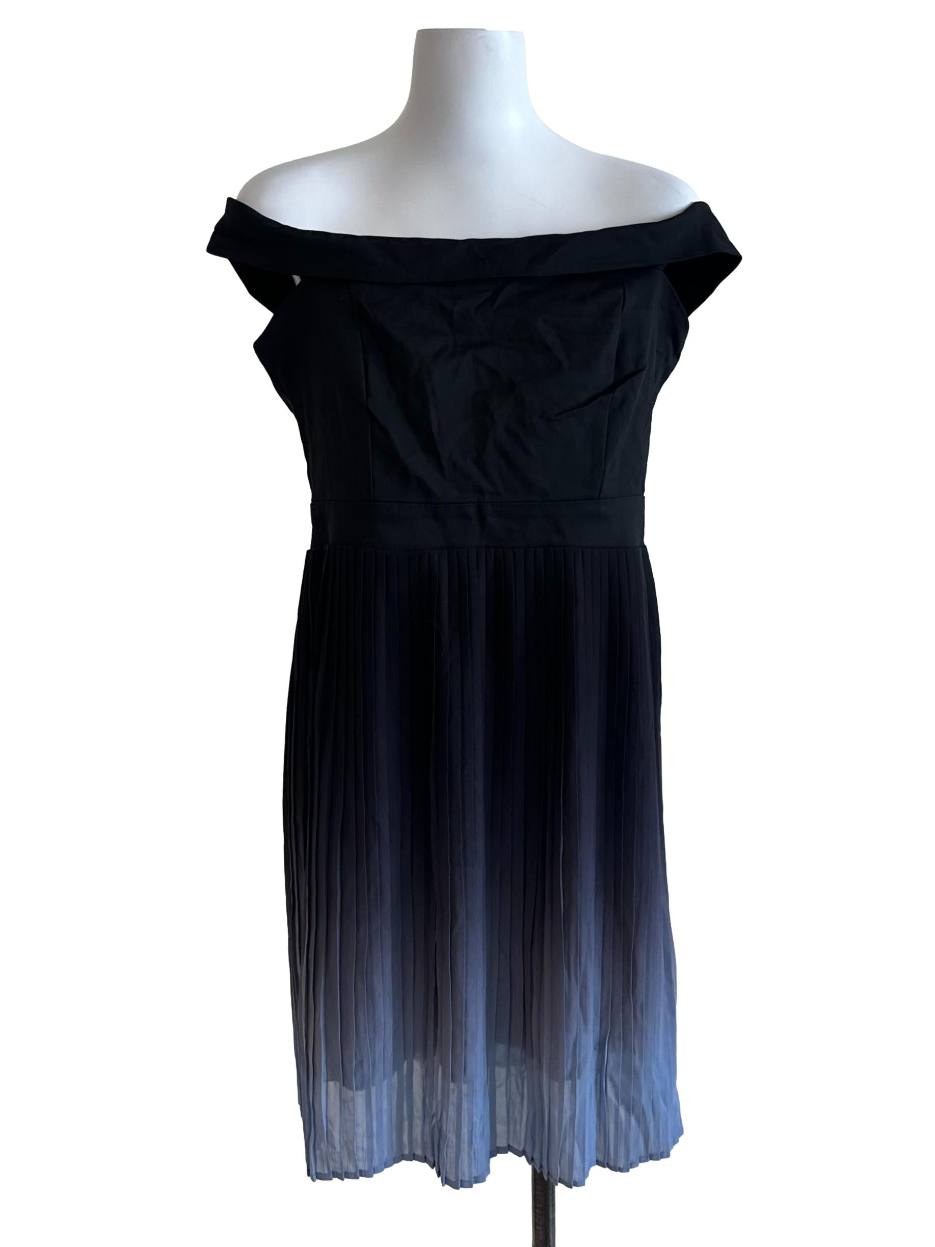 Black Blue Ombre Pleated Dress