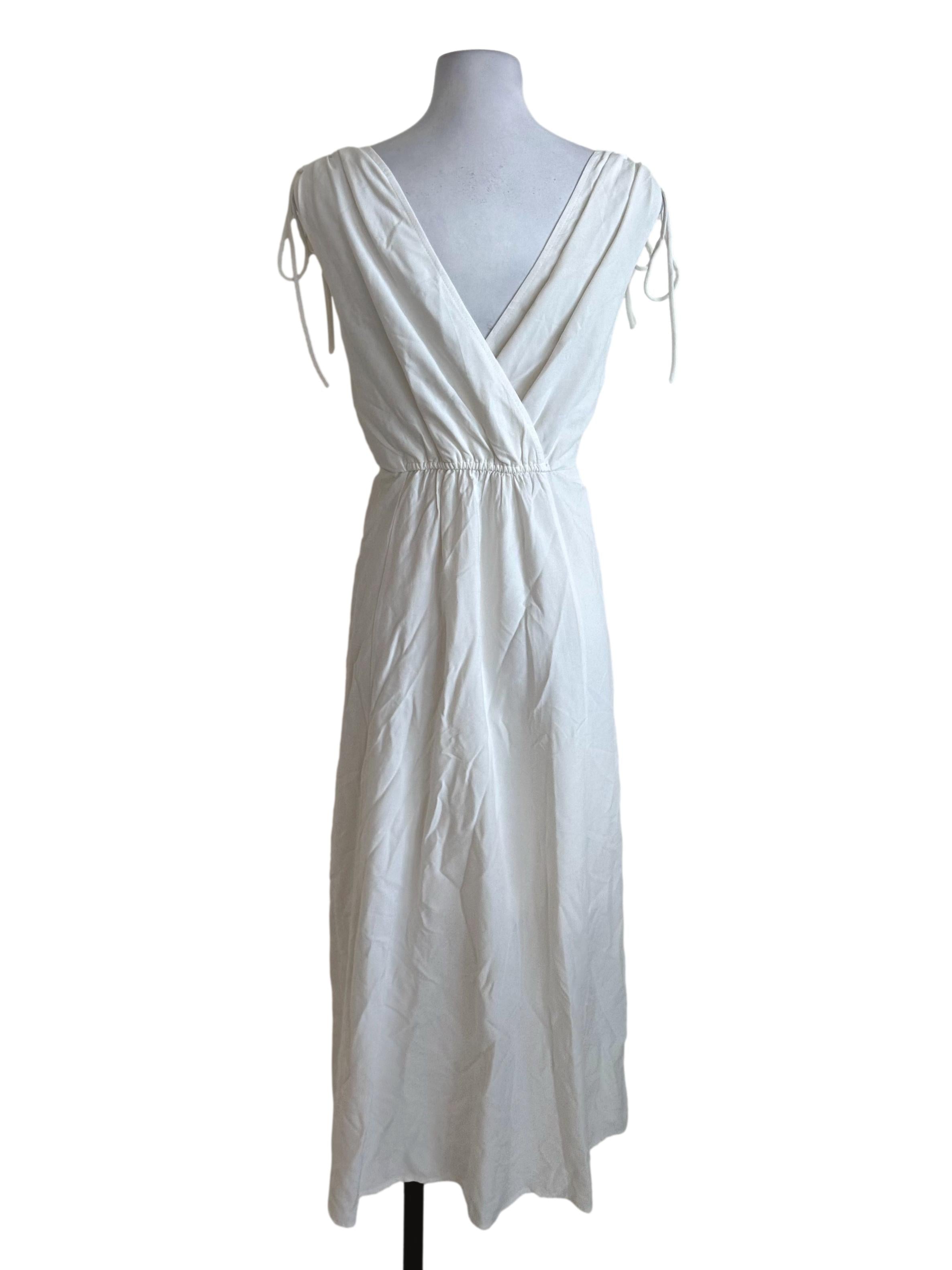 Pearl White V Neck Plain Dress TEM