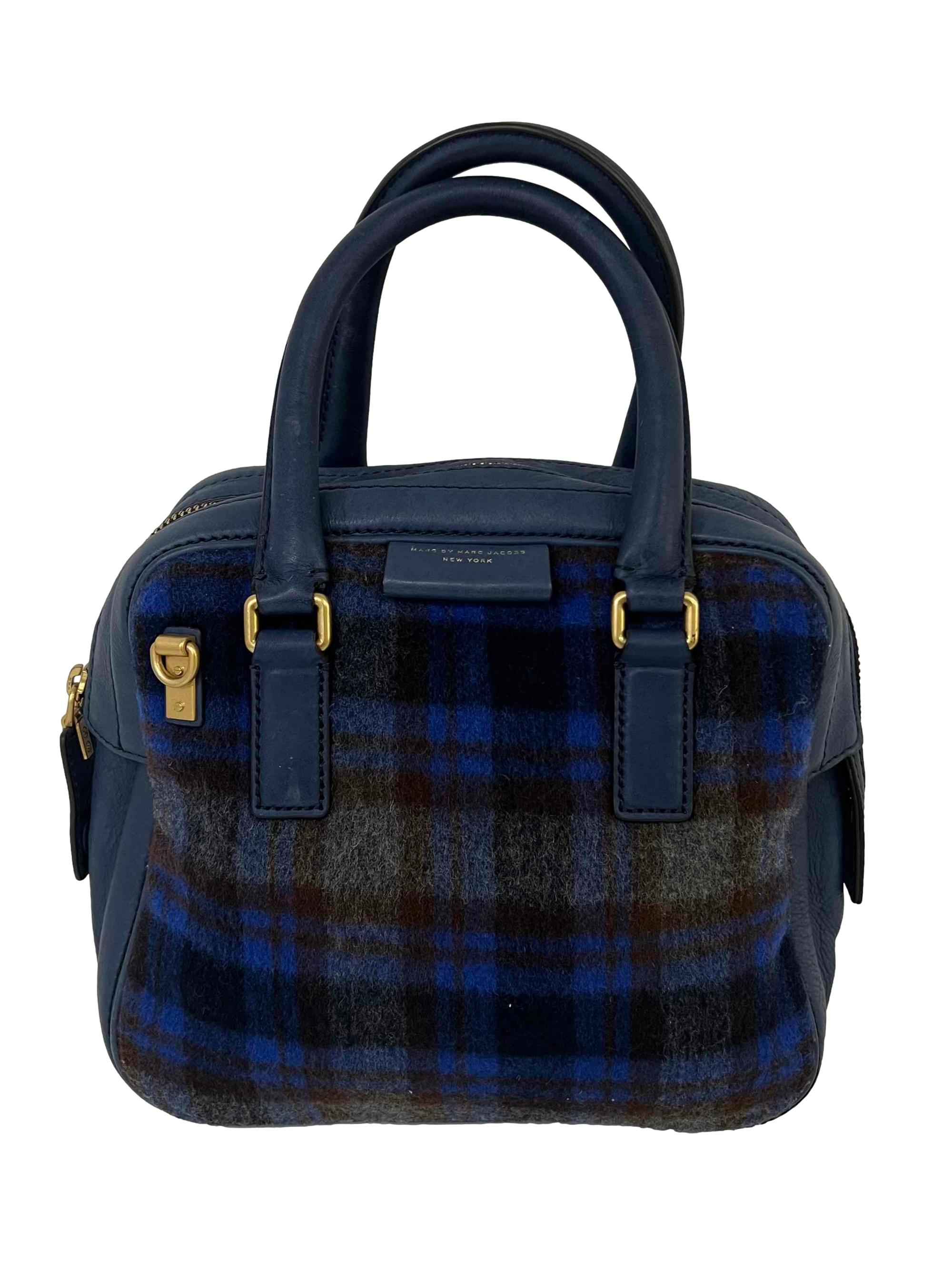 Blue Plaid Fuzzy Handbag