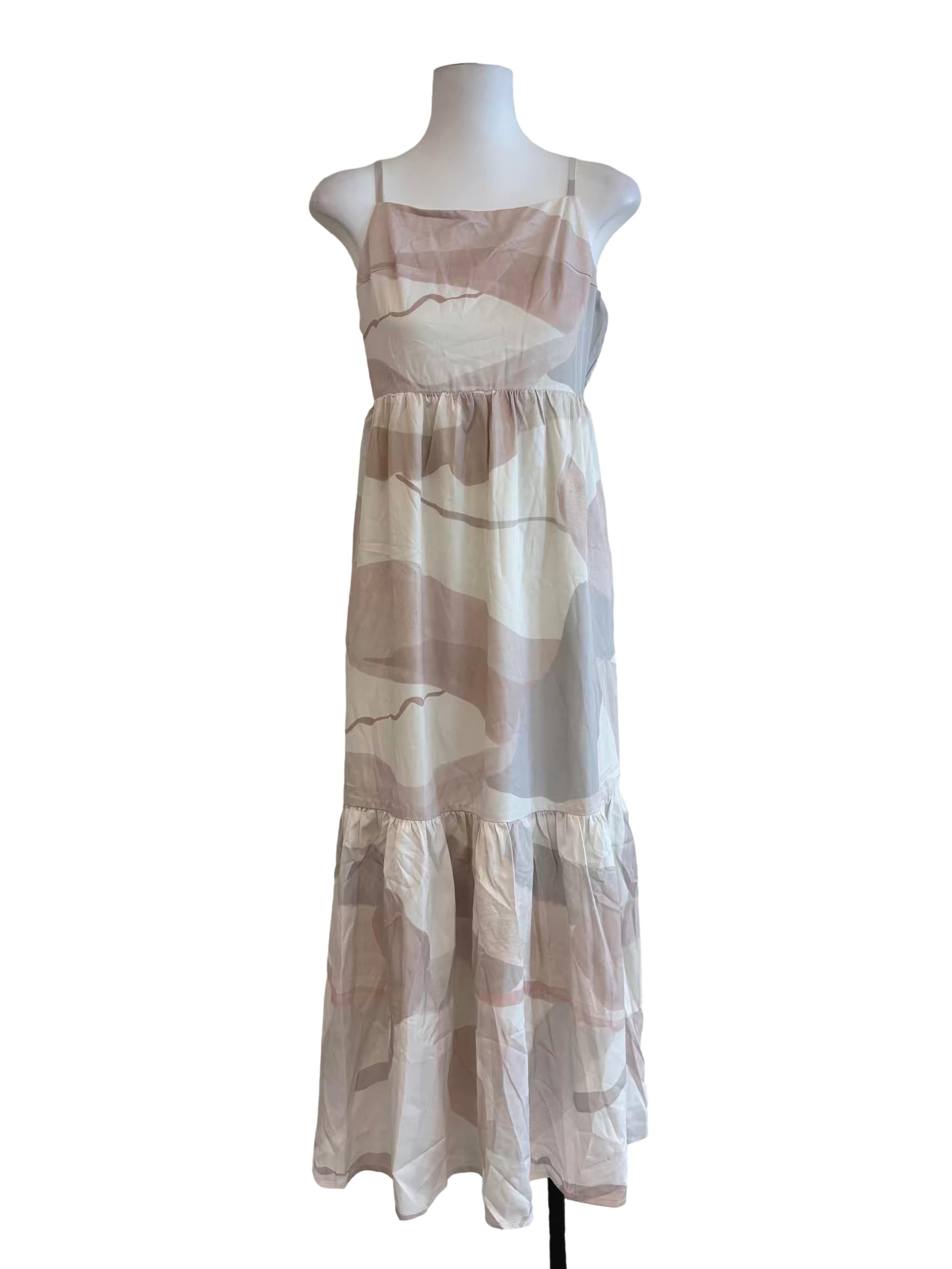 Sand Beige Abstract Tier Dress
