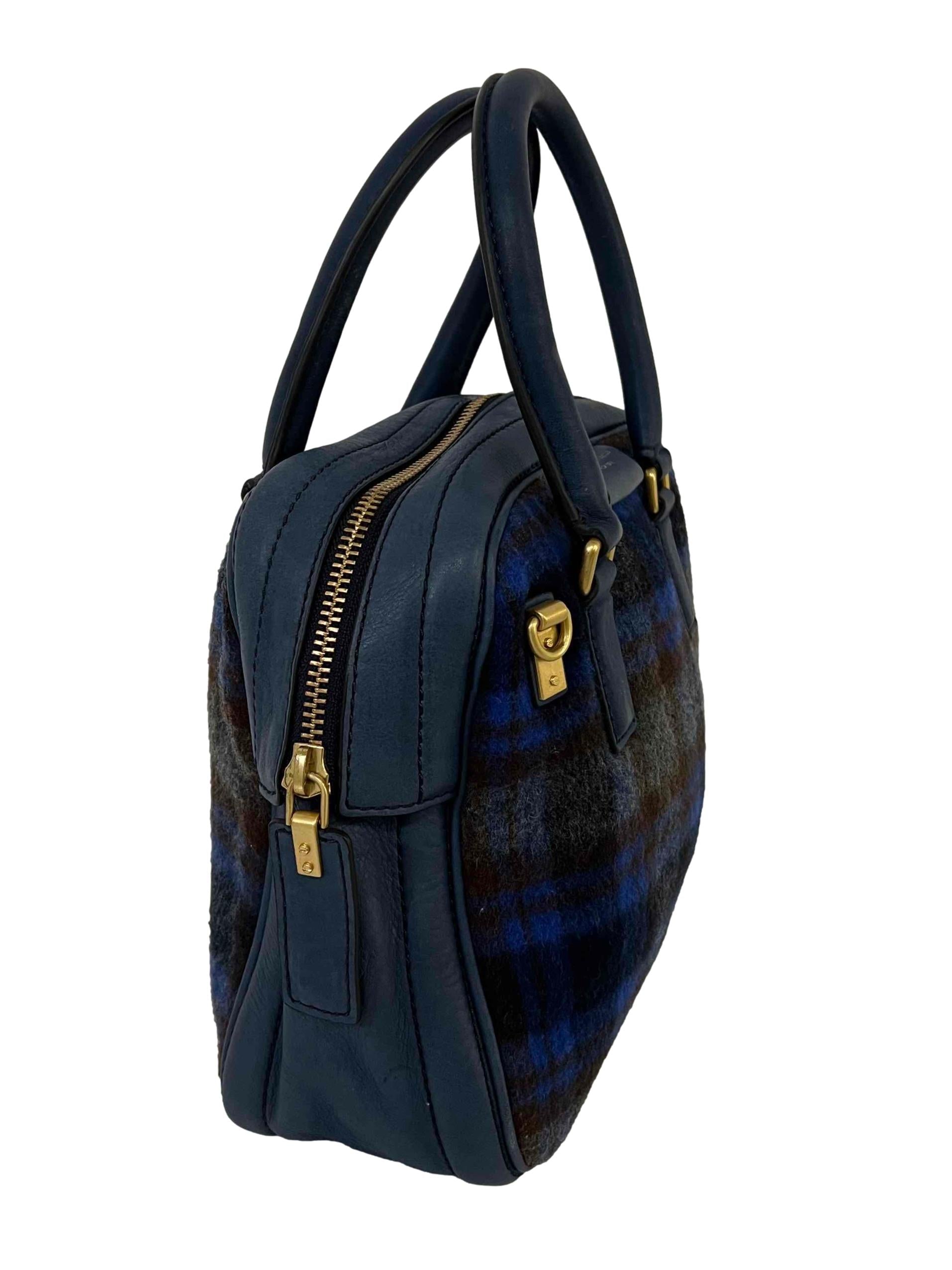 Blue Plaid Fuzzy Handbag