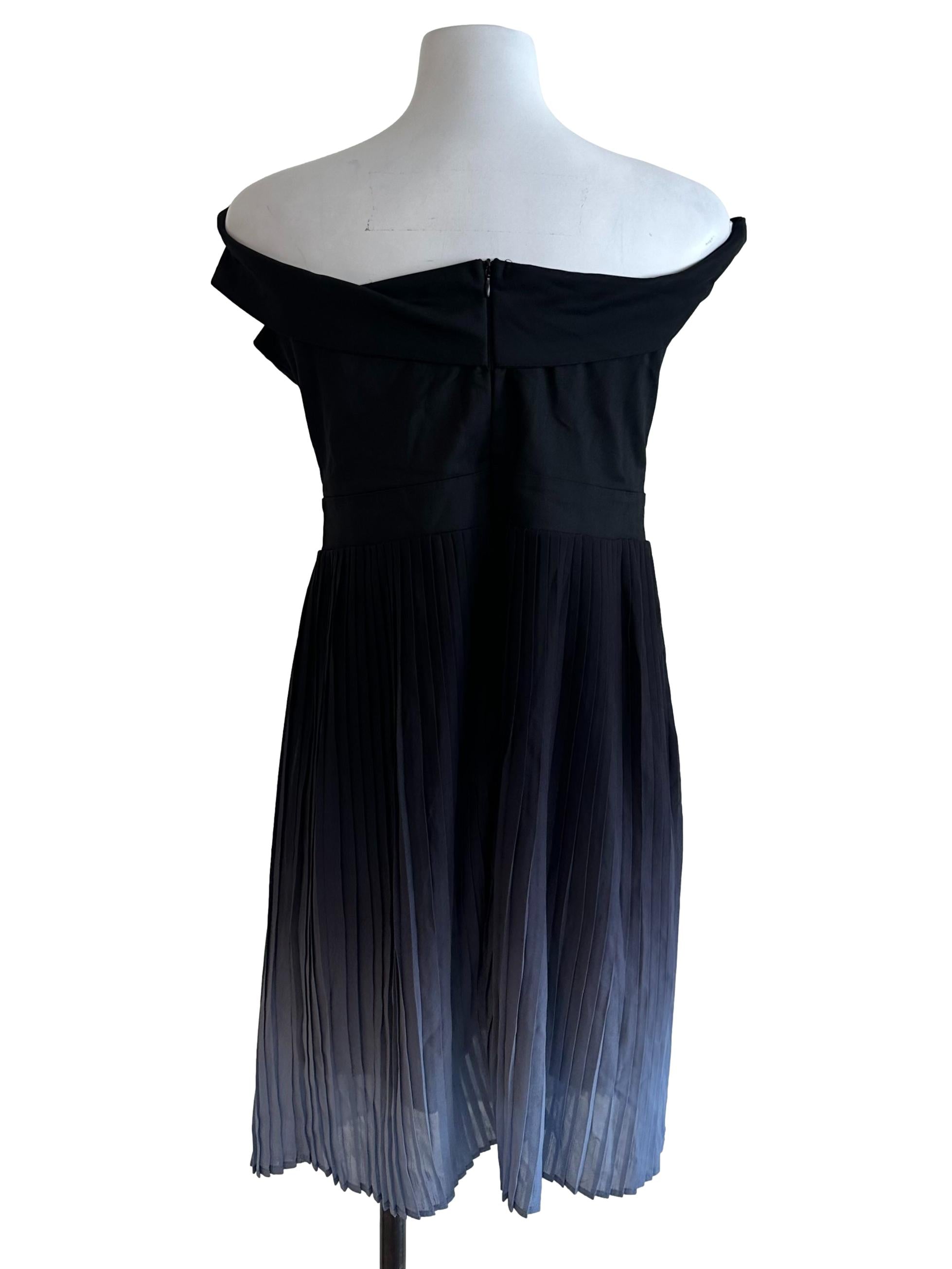 Black Blue Ombre Pleated Dress