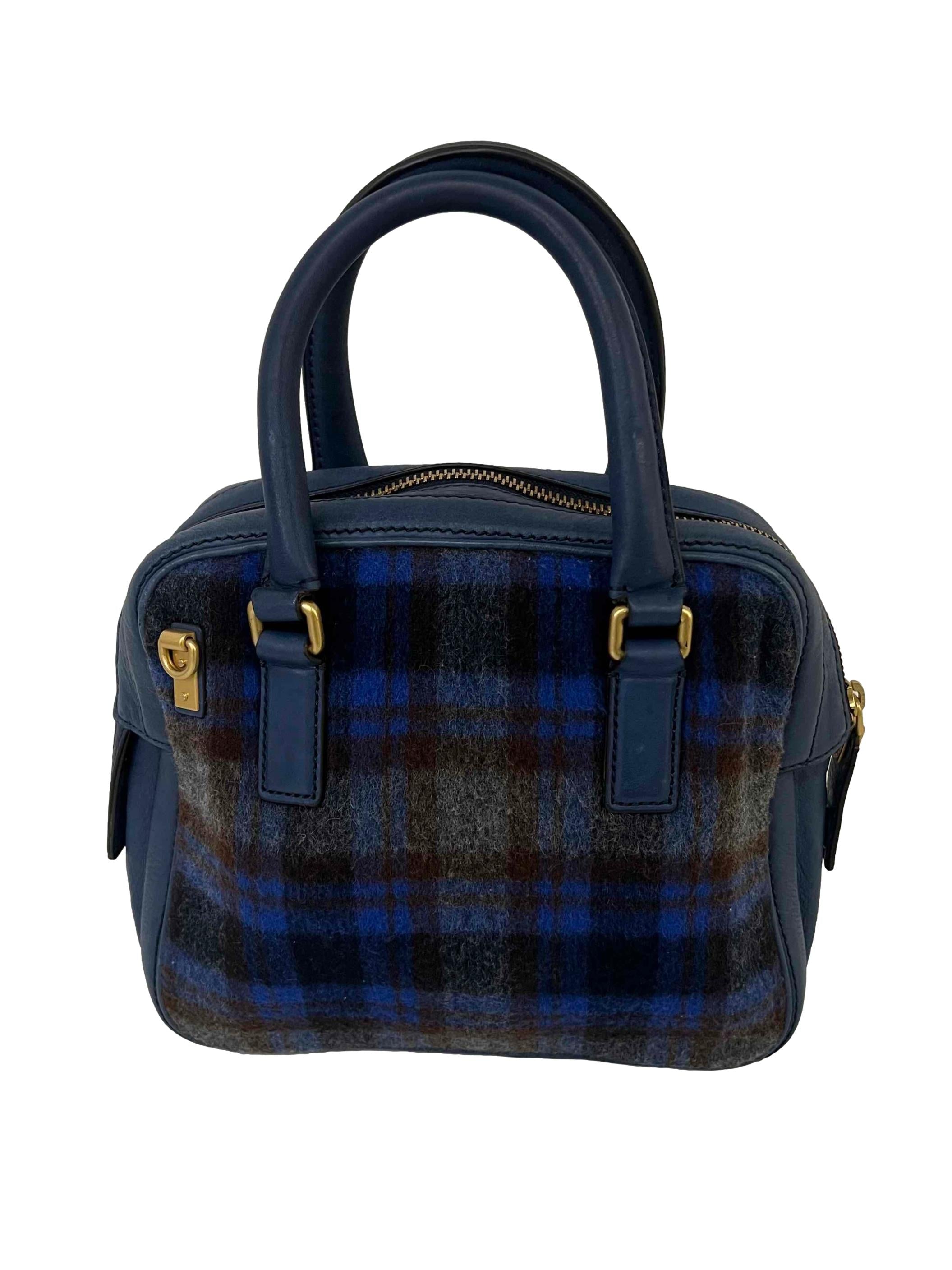 Blue Plaid Fuzzy Handbag