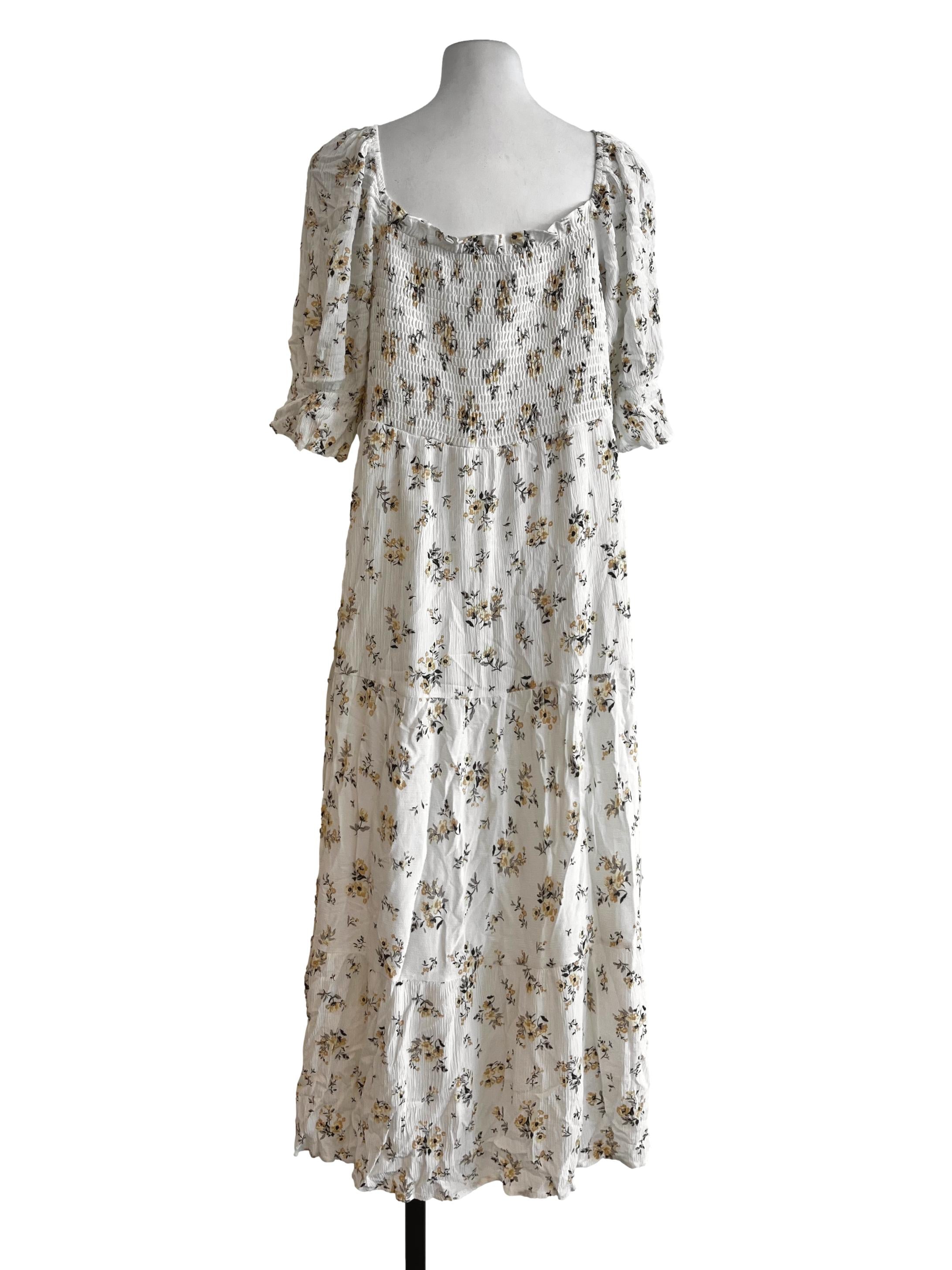 White Floral Ribbed Dress
