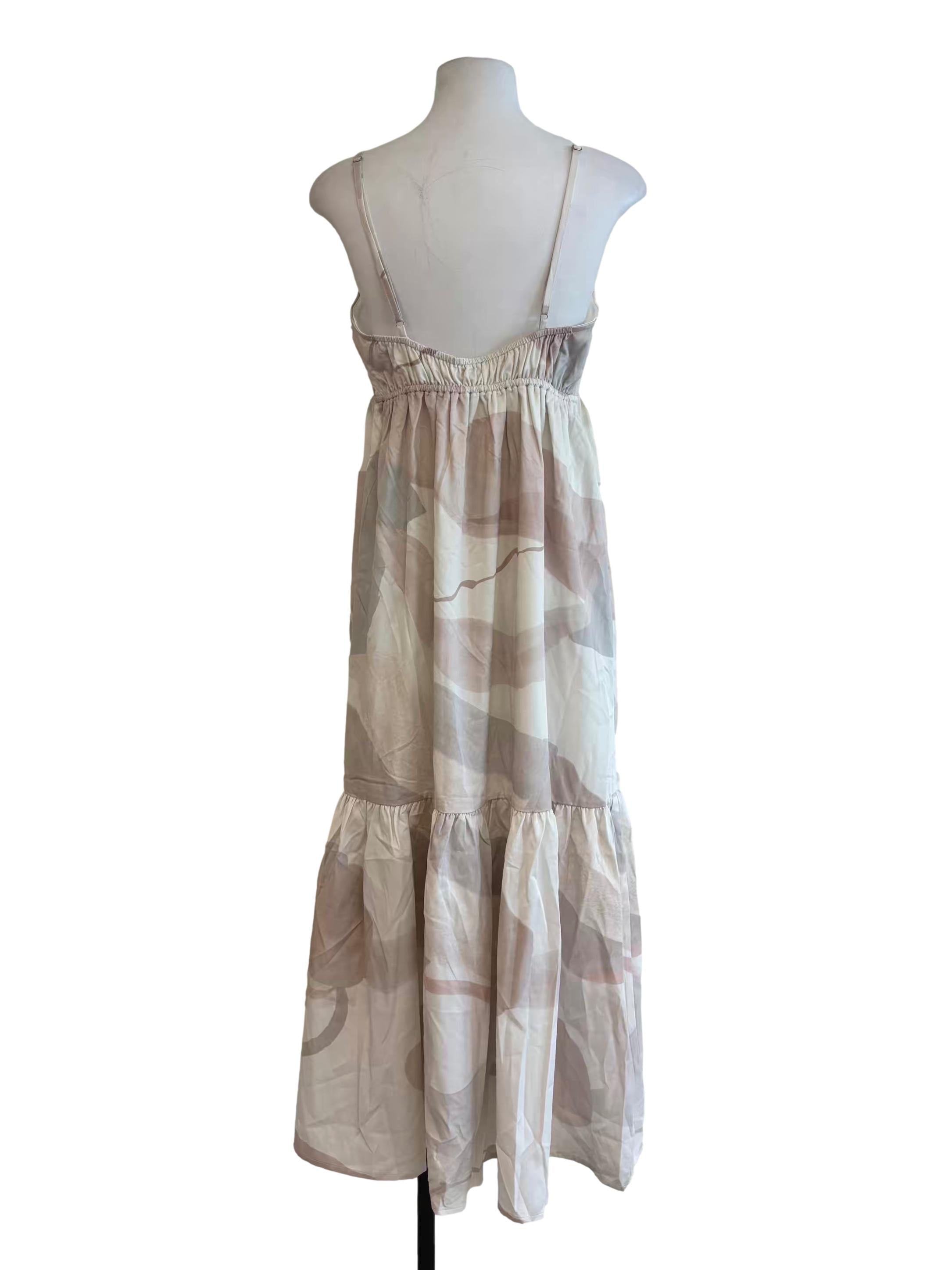 Sand Beige Abstract Tier Dress