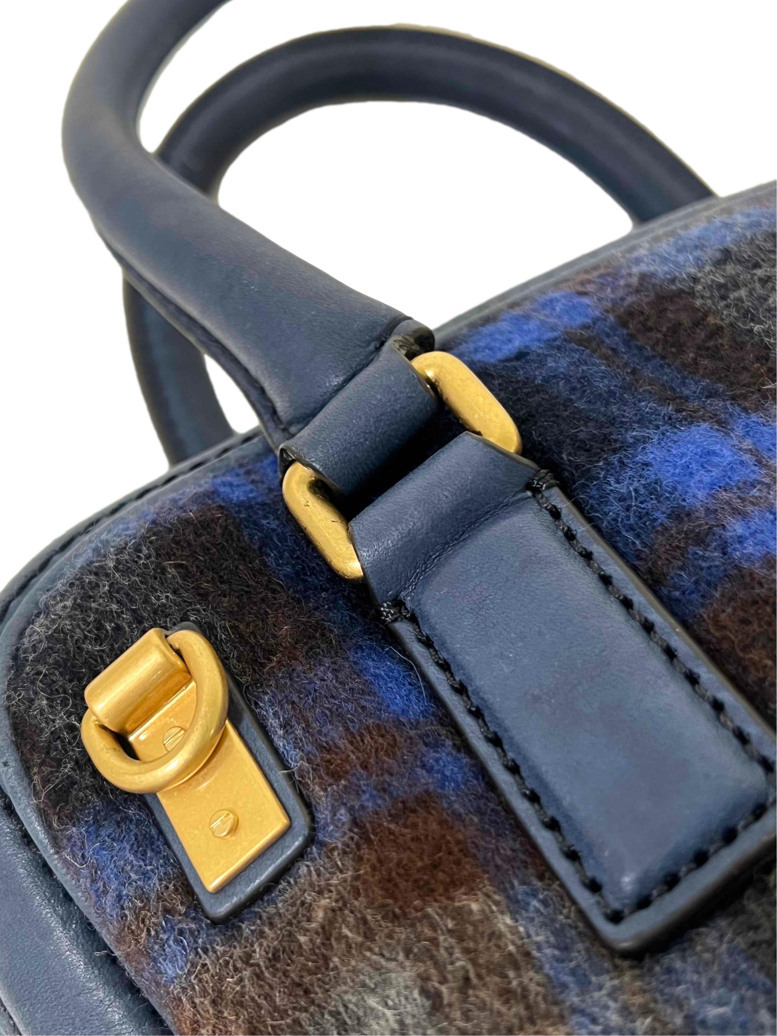 Blue Plaid Fuzzy Handbag