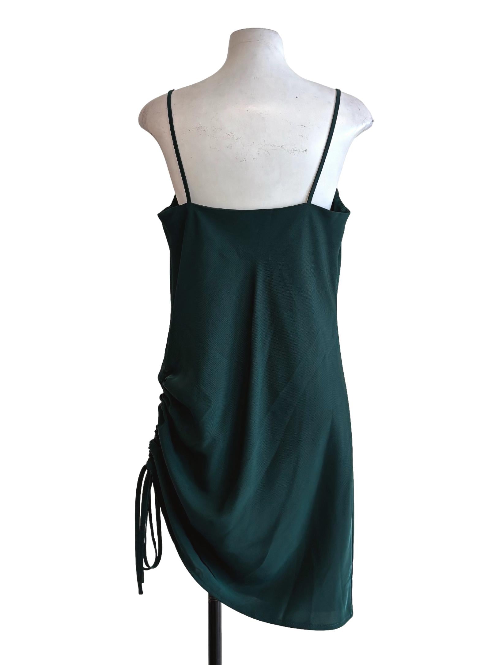 Pine Green Ruched Side Drape Dress