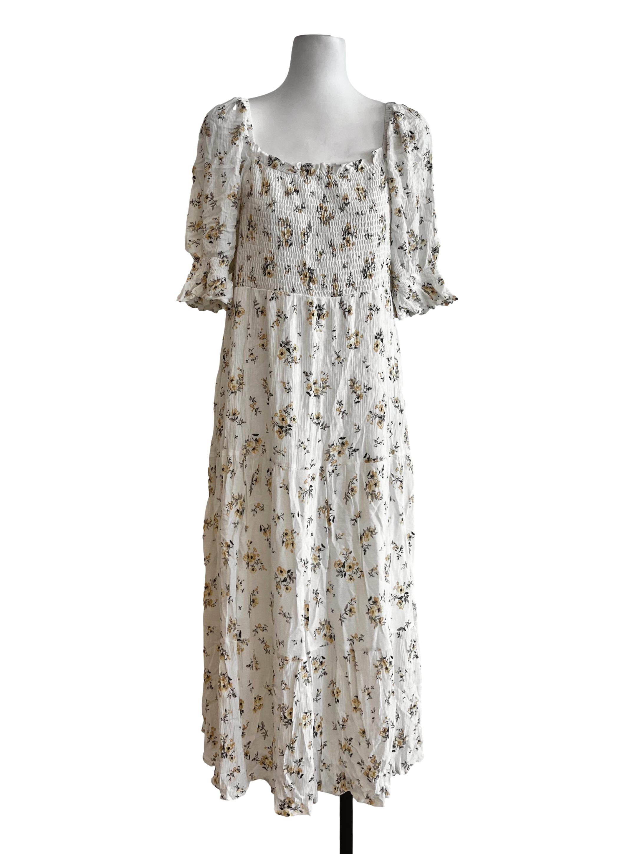 White Floral Ribbed Dress