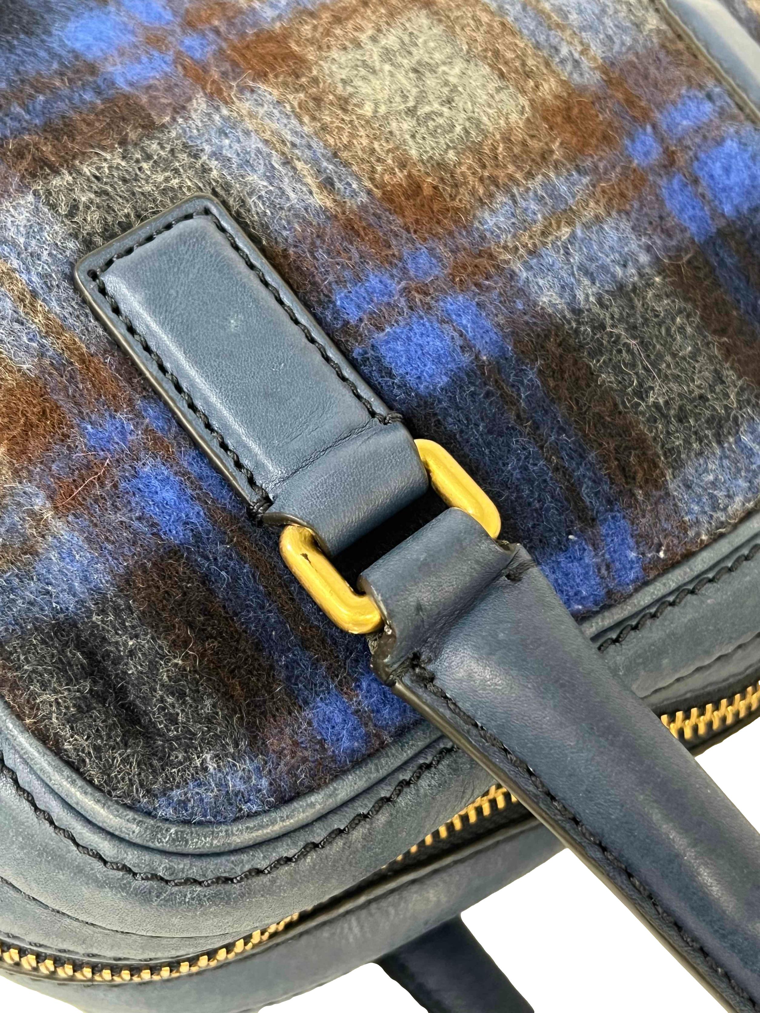 Blue Plaid Fuzzy Handbag