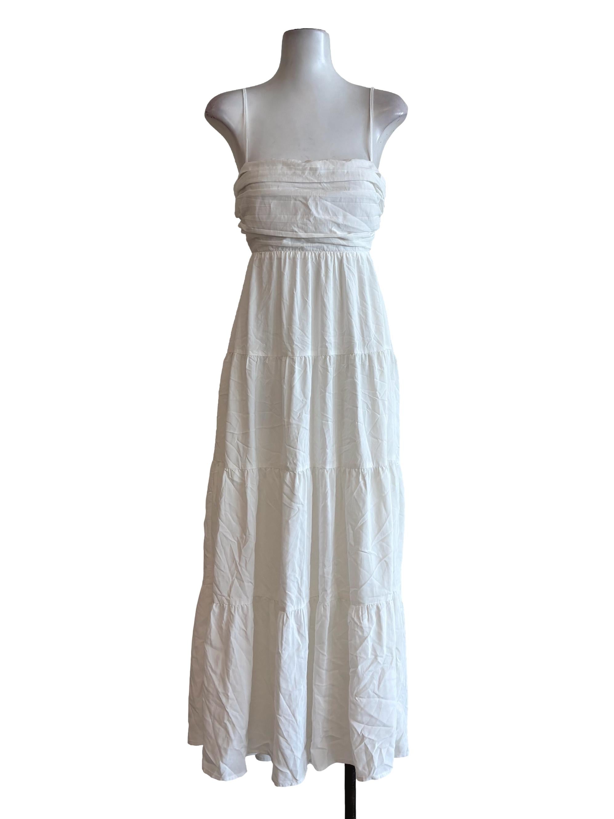 Powder White Spaghetti Strap Cotton Flare Dress